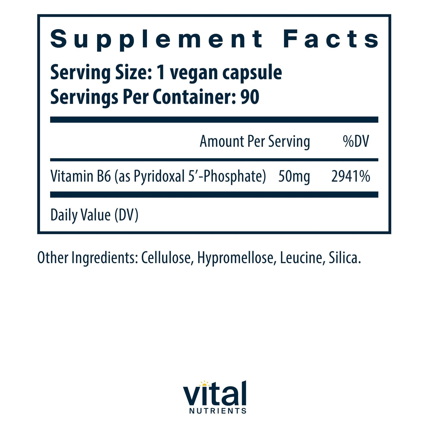 Vital Nutrients Pyridoxal-5 Phosphate Activated Vitamin B6 High-Potency P5P Supplement, Capsule, 90 Count
