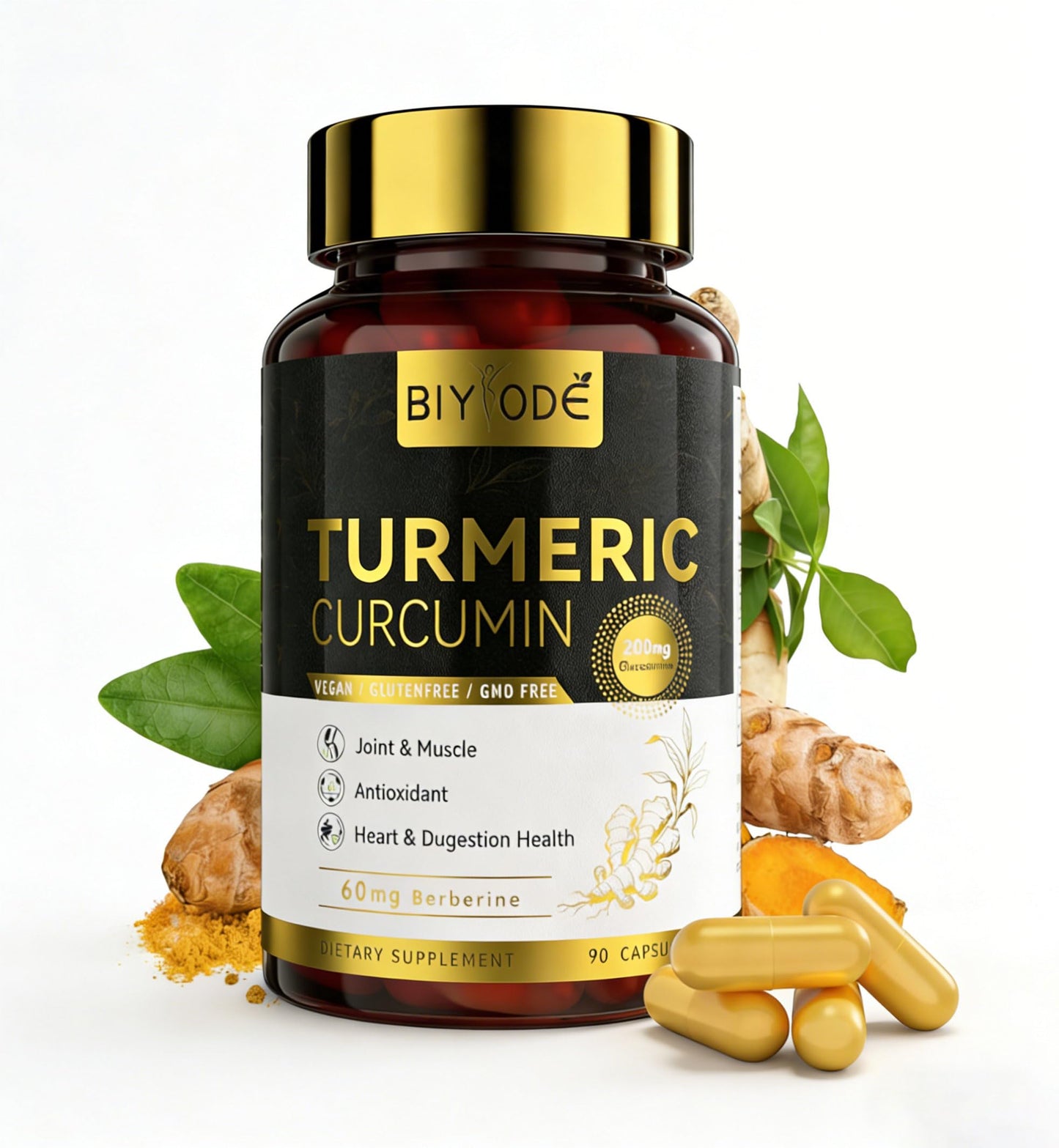 BIYODE Turmeric Curcumin Supplement 500mg 90 Capsules