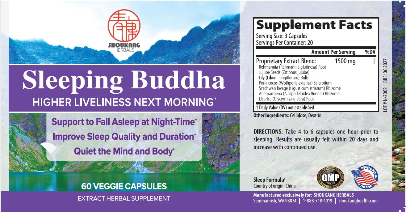 SHOUKANG Sleep Quality and Duration Herbal Chinese Medicine Supplements, 60 Capsules