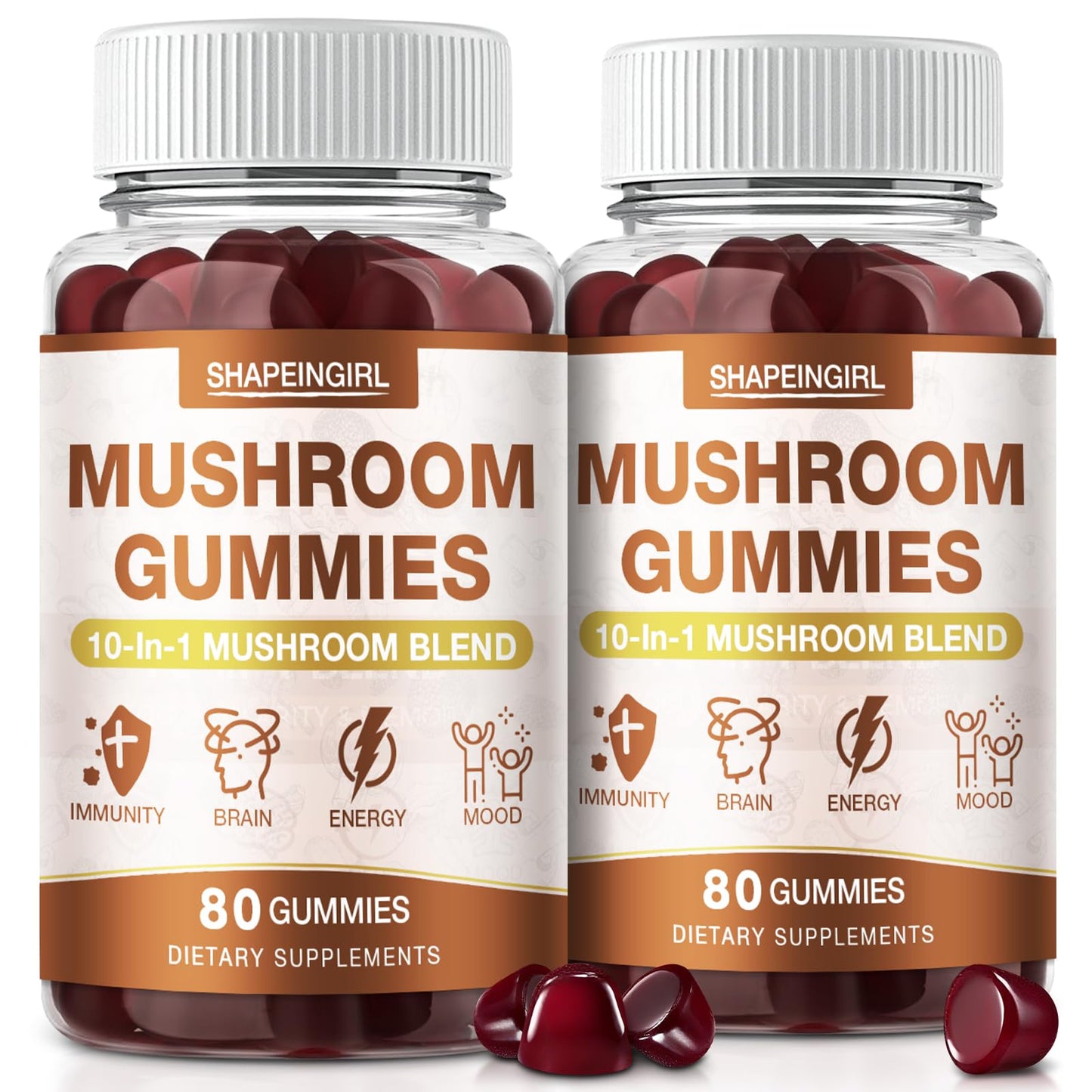 SHAPEINGIRL Mushroom Gummies for Adults 10-in-1 Advanced Blend, 160 Gummies