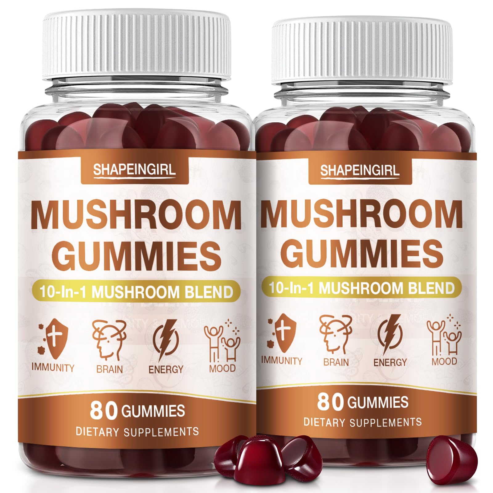 SHAPEINGIRL Mushroom Gummies for Adults 10-in-1 Advanced Blend, 160 Gummies