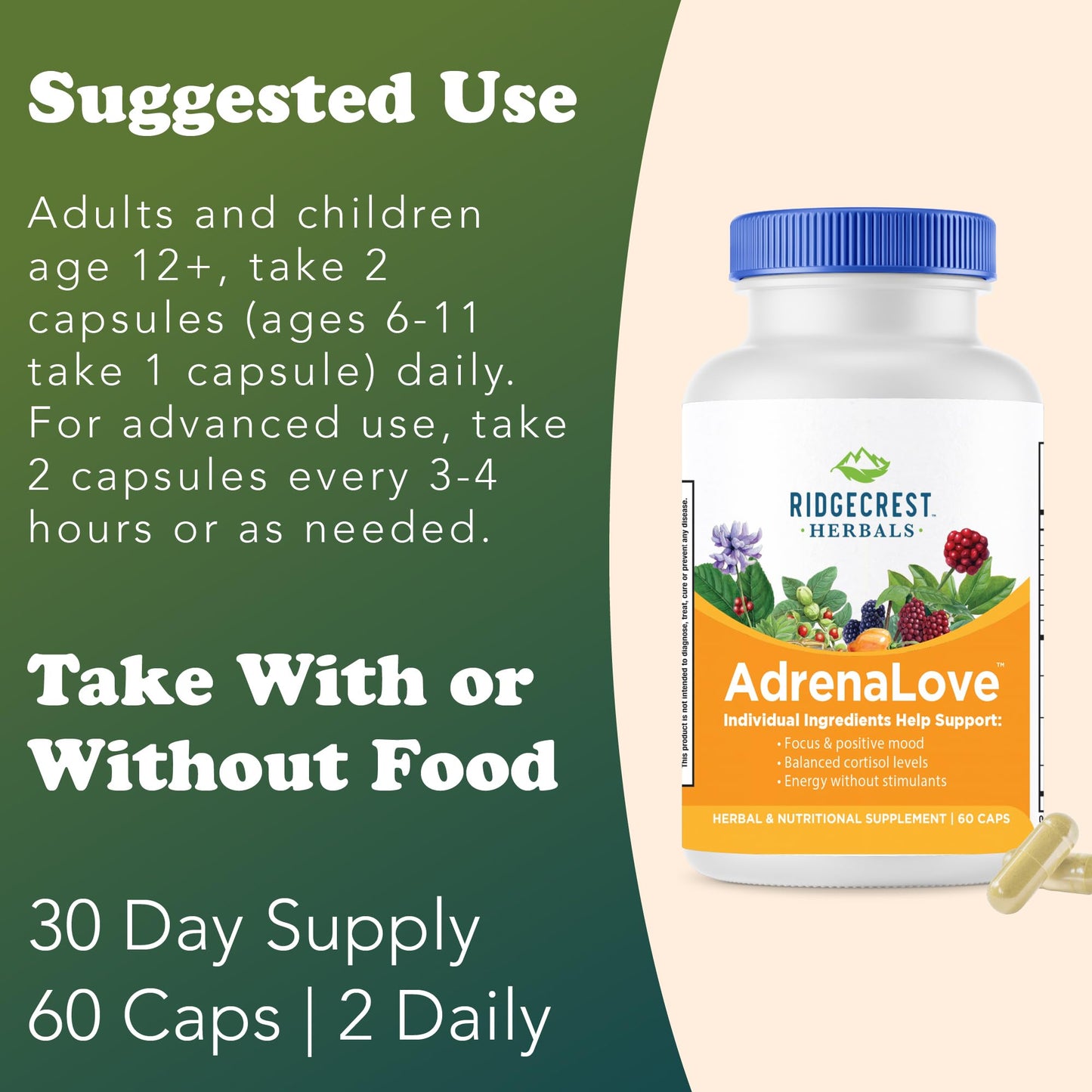 RidgeCrest Herbals AdrenaLove Adrenal Stress and Energy Support Capsule 60 Count
