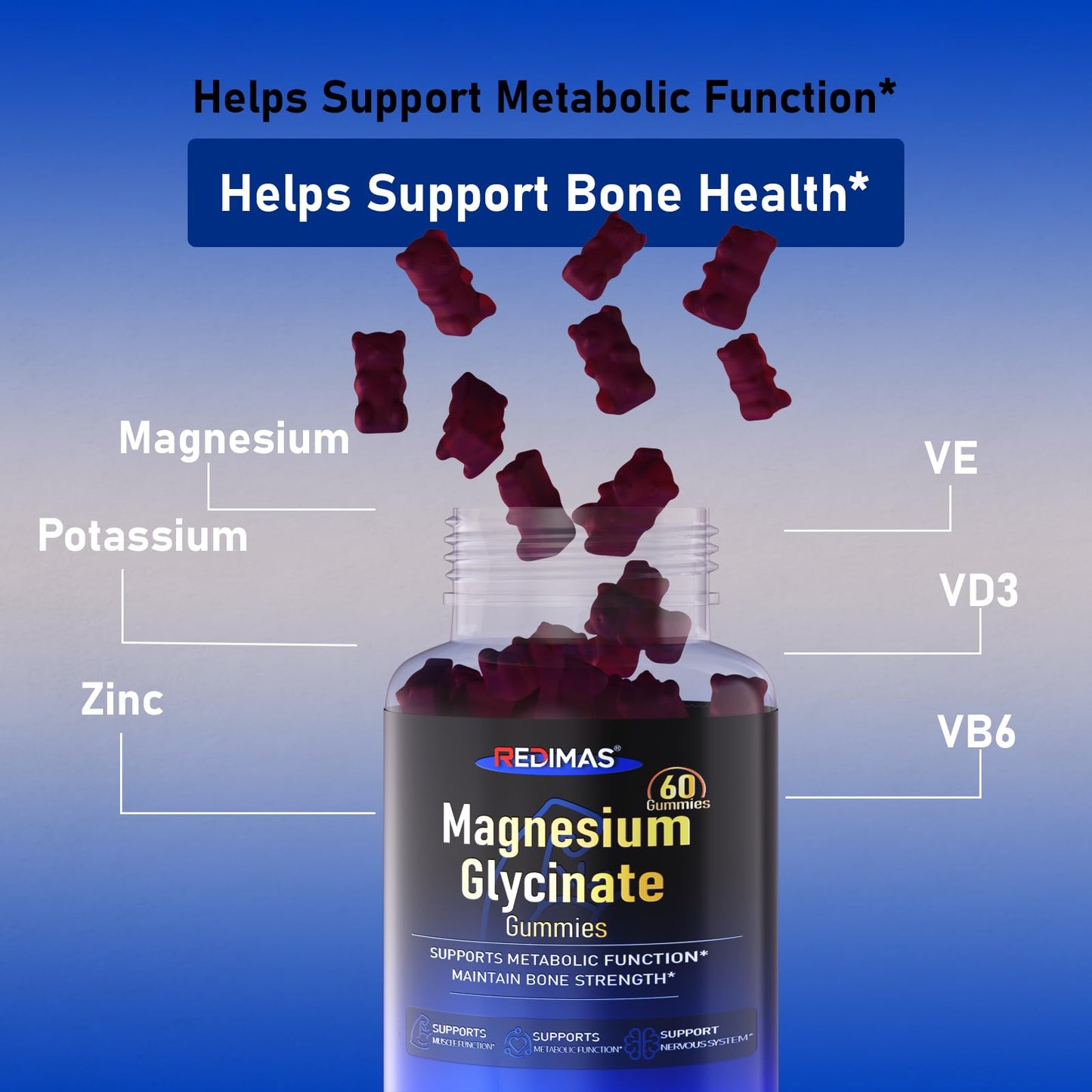 Redimas Magnesium Glycinate Gummies 400mg, 60 Count