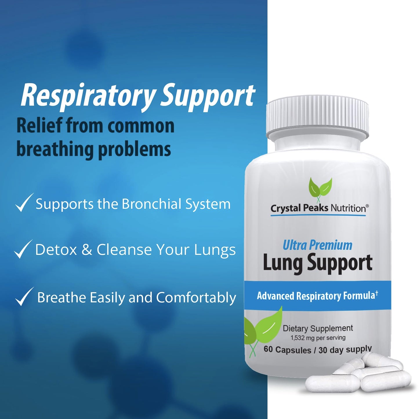 CRYSTAL PEAKS NUTRITION Lung Support Detox Supplement, 60 Capsules