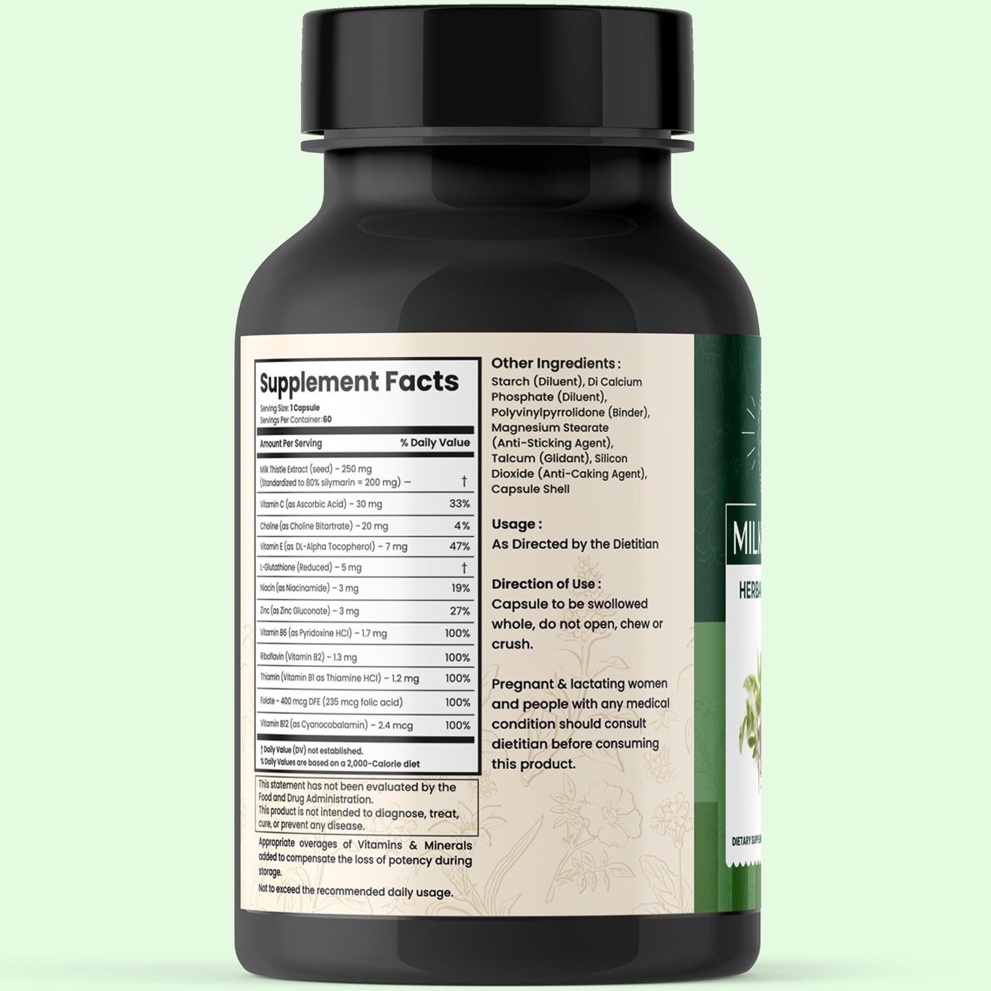 Sownandgrown Milk Thistle 250mg Concentrated Extract with Silymarin – High Potency Liver Cleanse Detox & Support Supplement – 60 Capsules