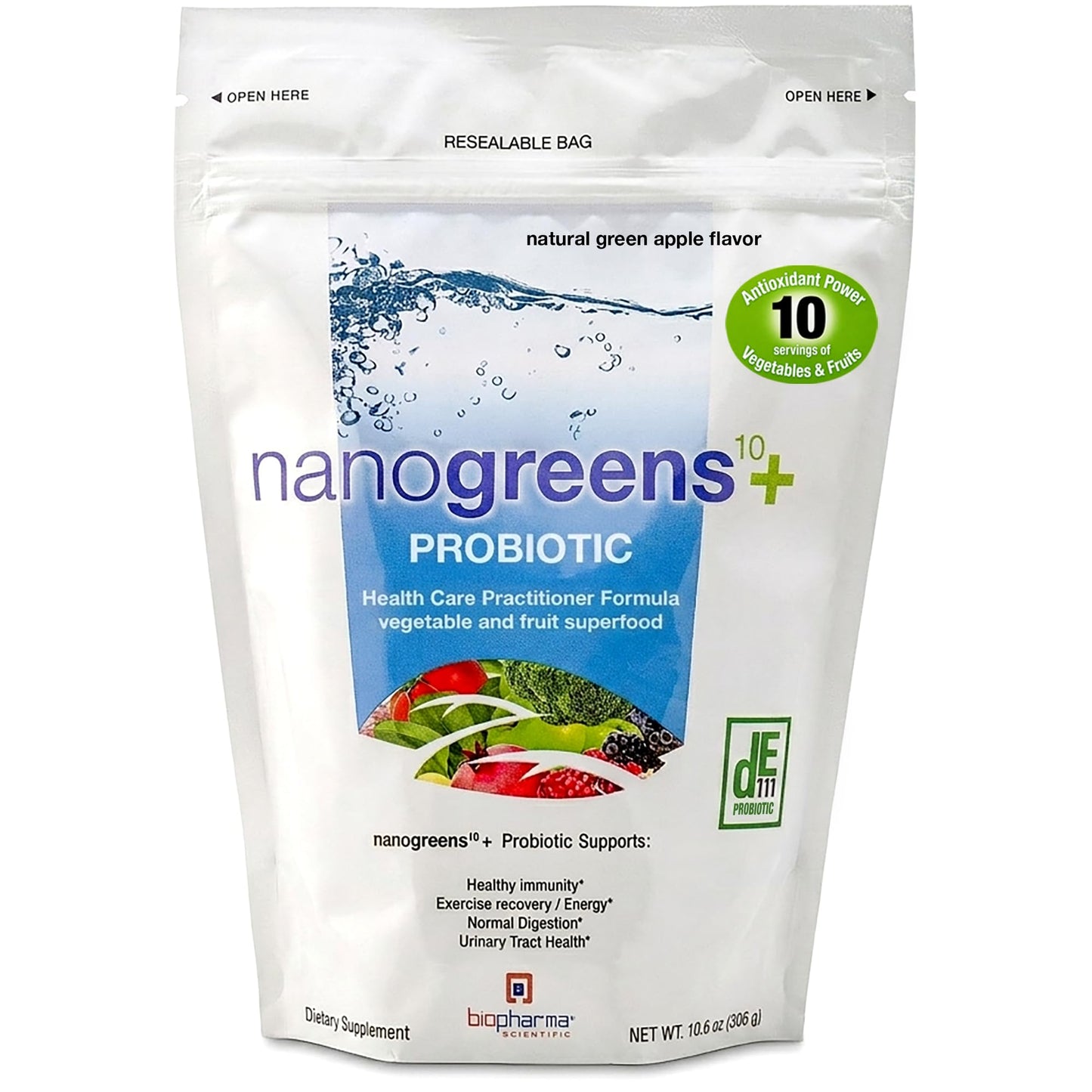 Biopharma Scientific NanoGreens + Probiotic Greens Powder 10.6 oz