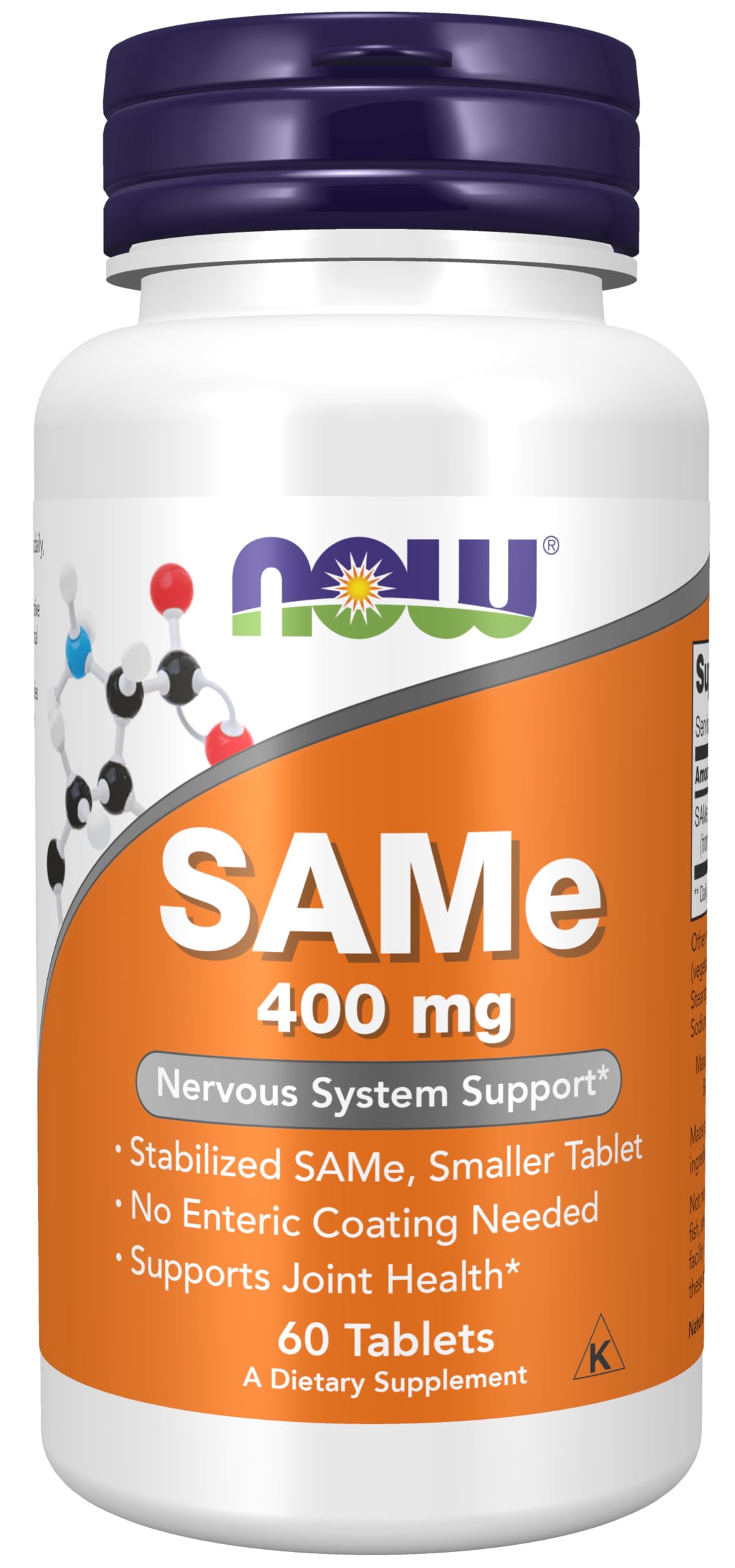 NOW Foods SAMe (S-Adenosyl-L-Methionine) 400 mg Nervous System Support, 60 Tablets