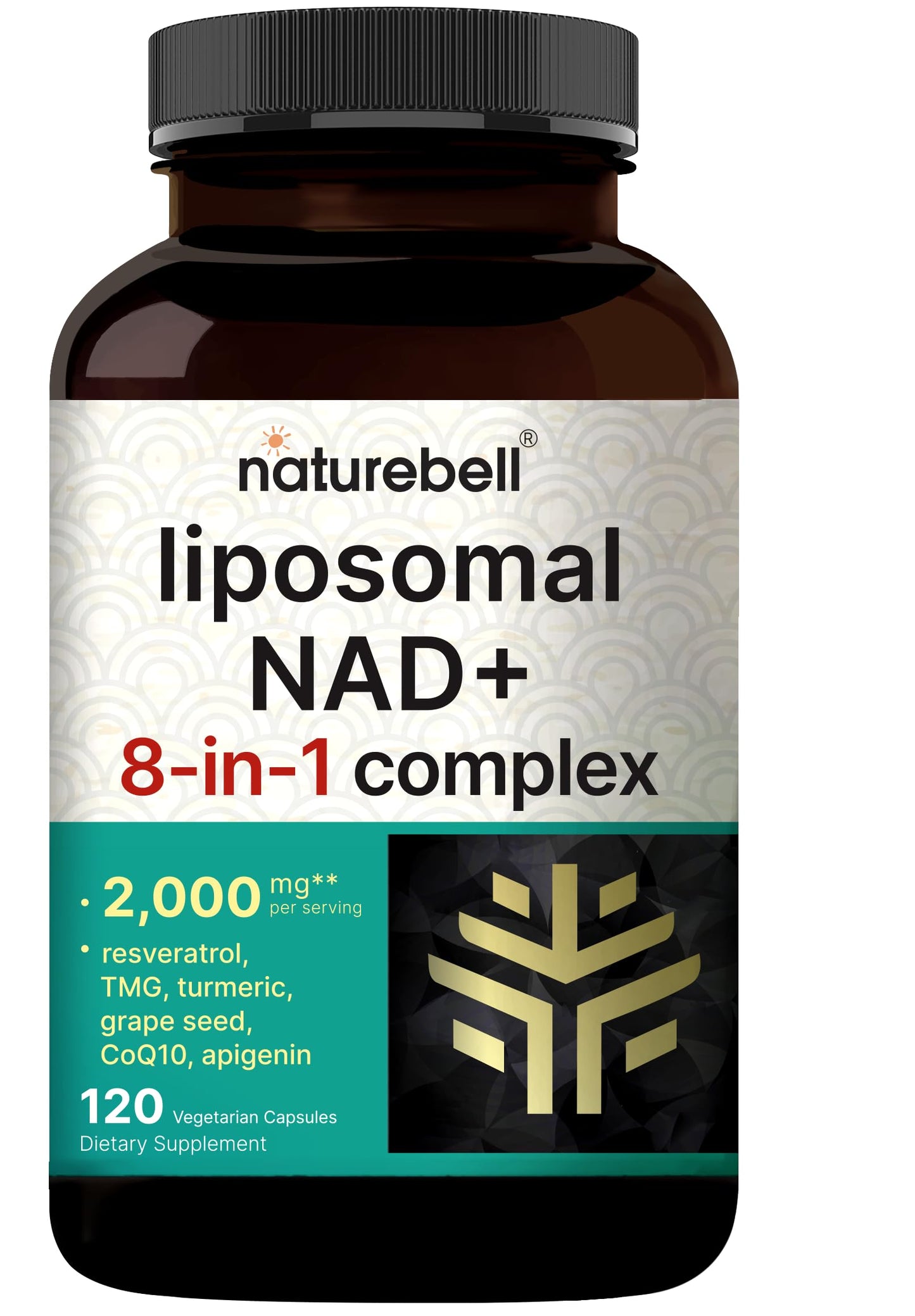 NatureBell Liposomal NAD+ 8-in-1 Complex 2000mg Per Serving, 120 Vegetarian Capsules