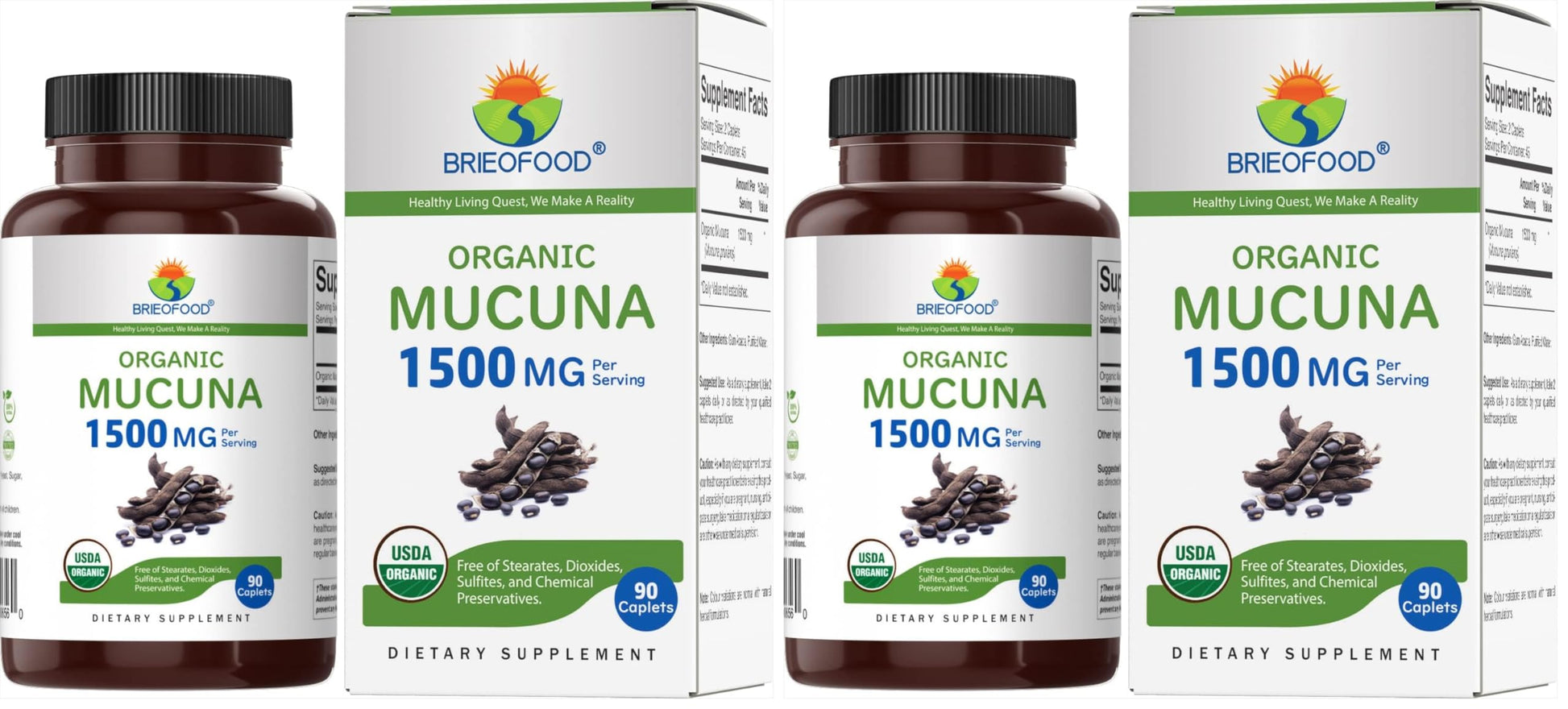 Brieofood Organic Mucuna 1500mg Tablets 180 Count
