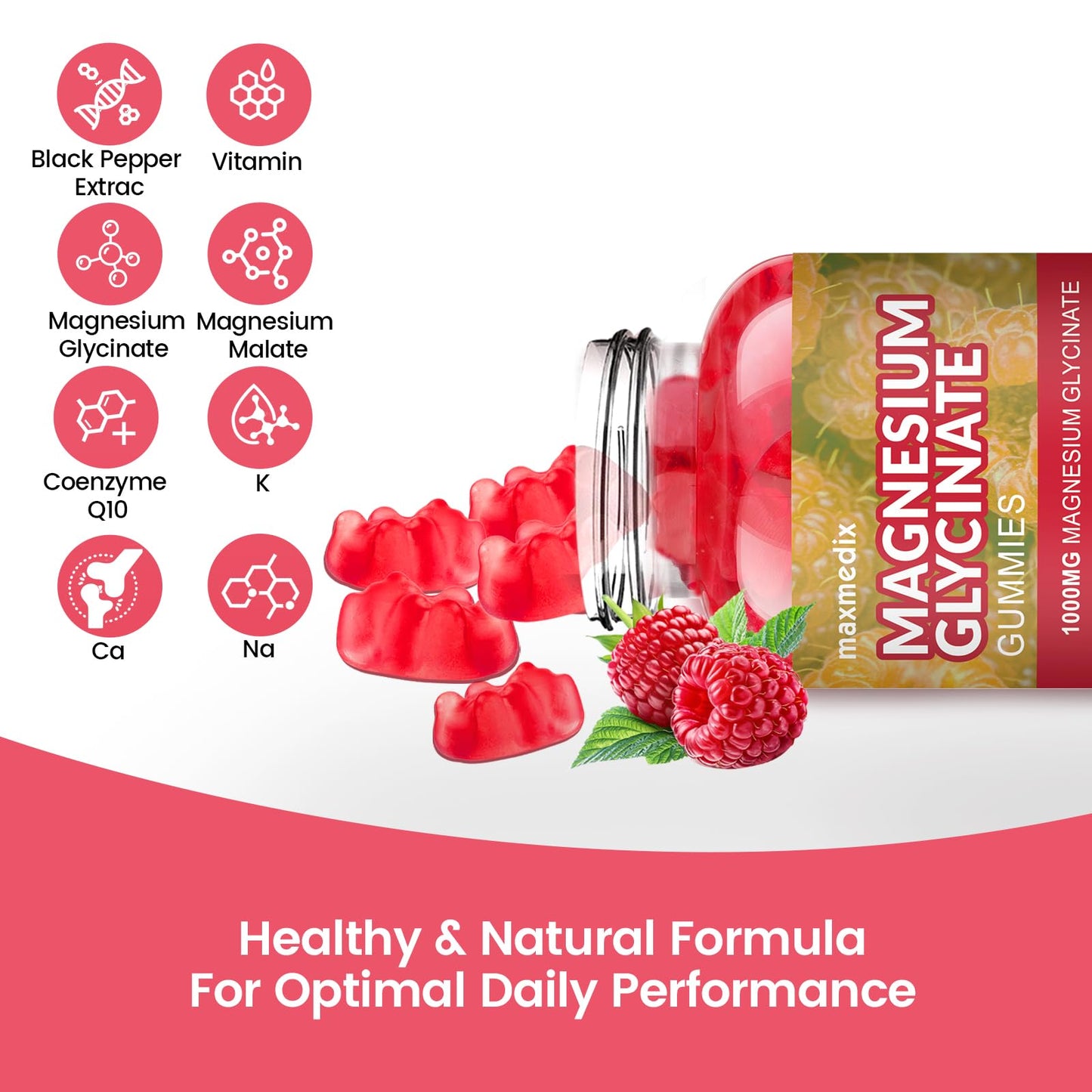 Maxmedix Magnesium Glycinate Gummies 1000mg Gummy, 90 Gummies