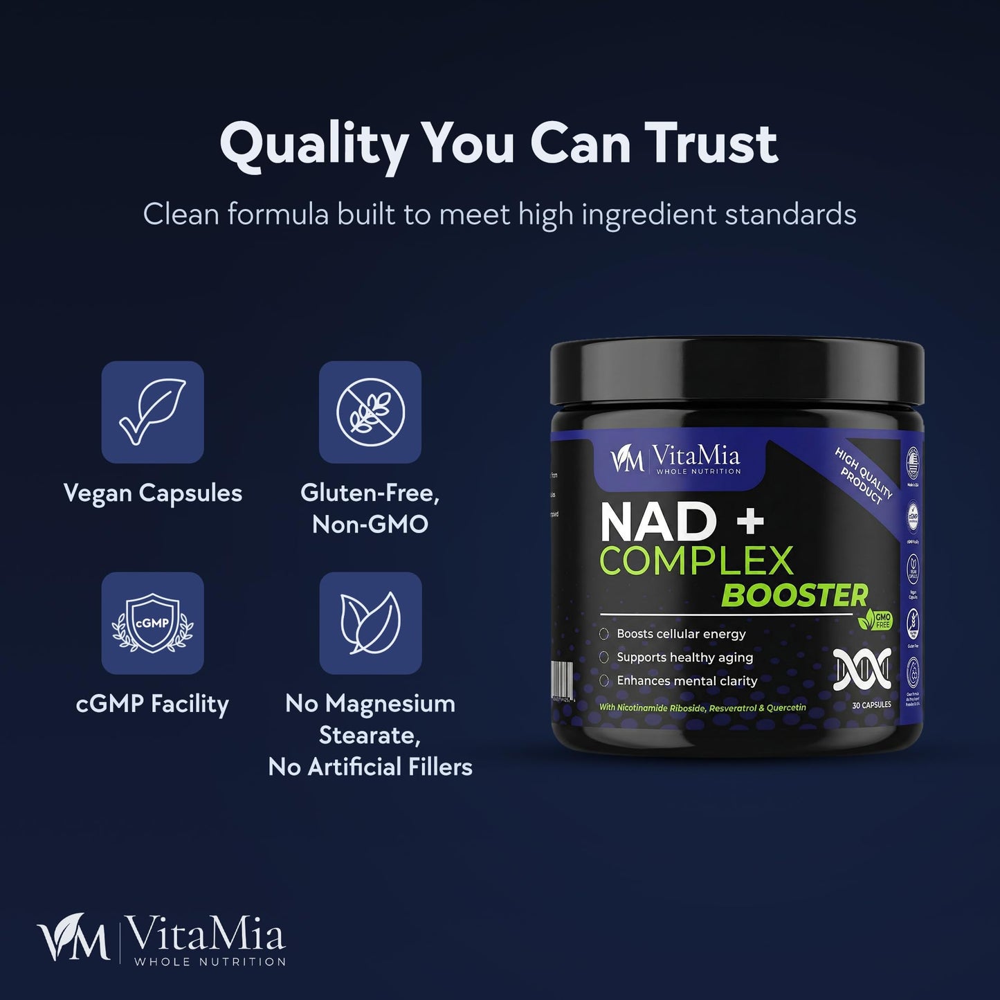 VitaMia Whole Nutrition NAD+ Complex Booster, 30 Capsules