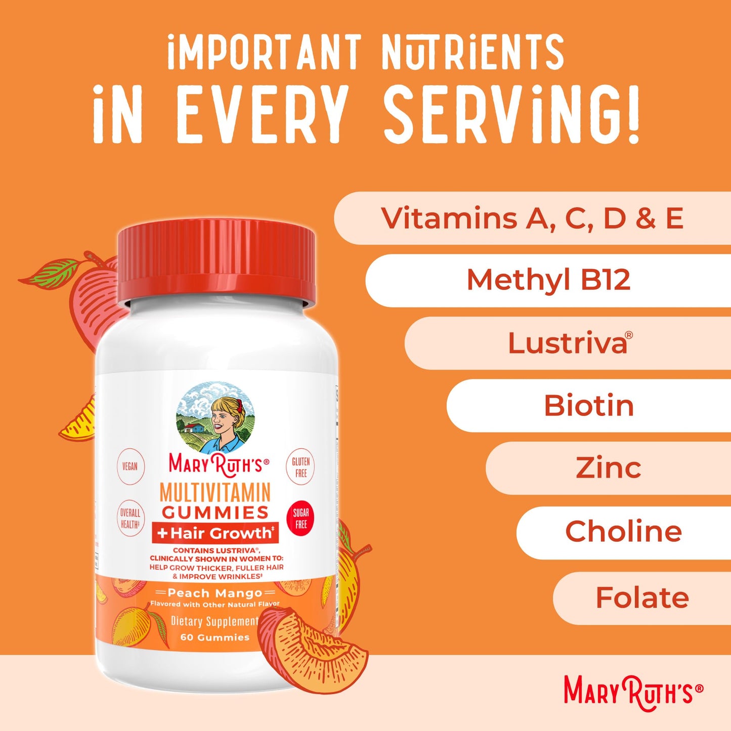 MARYRUTH'S Multivitamin + Hair Growth Gummies 120 Count