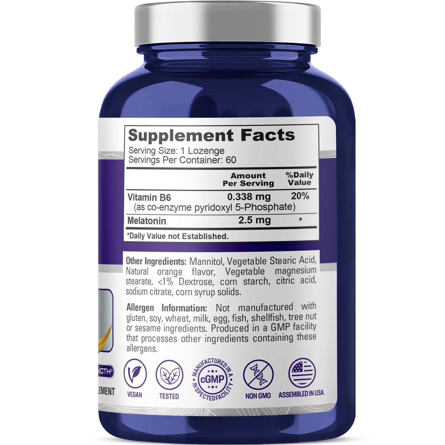 NusaPure Melatonin Lozenges with Vitamin B6 2.5mg, 60 Count