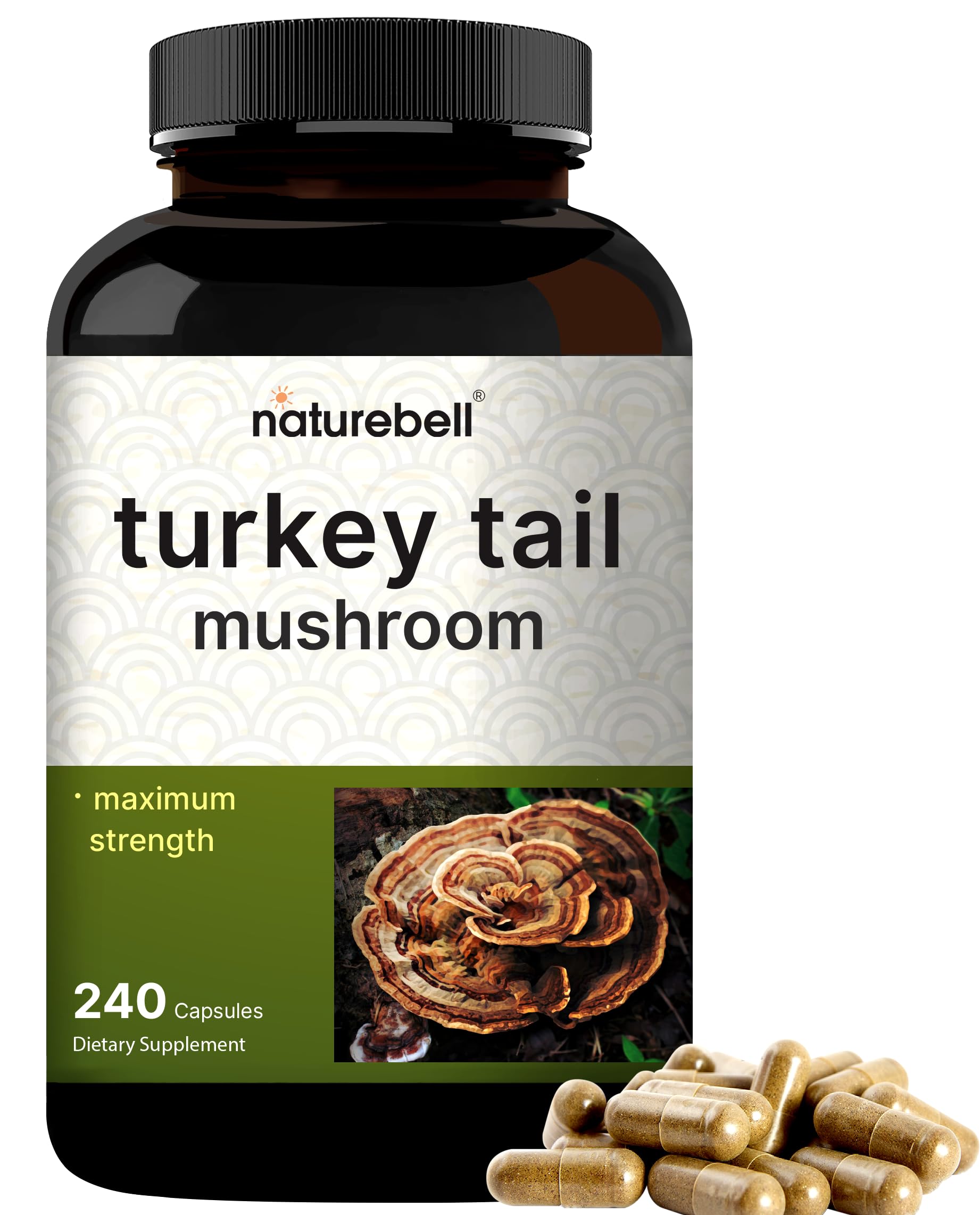 NatureBell Turkey Tail Mushroom Extract Capsule, 600mg Per Serving, 240 Count