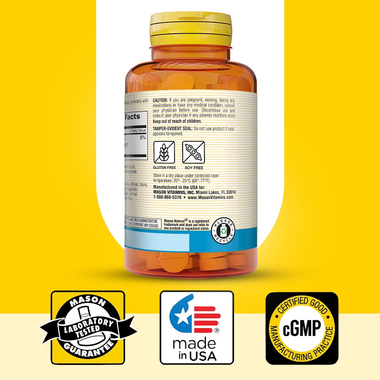 Mason Natural Magnesium Gluconate 550 mg Tablet, 100 Tablets