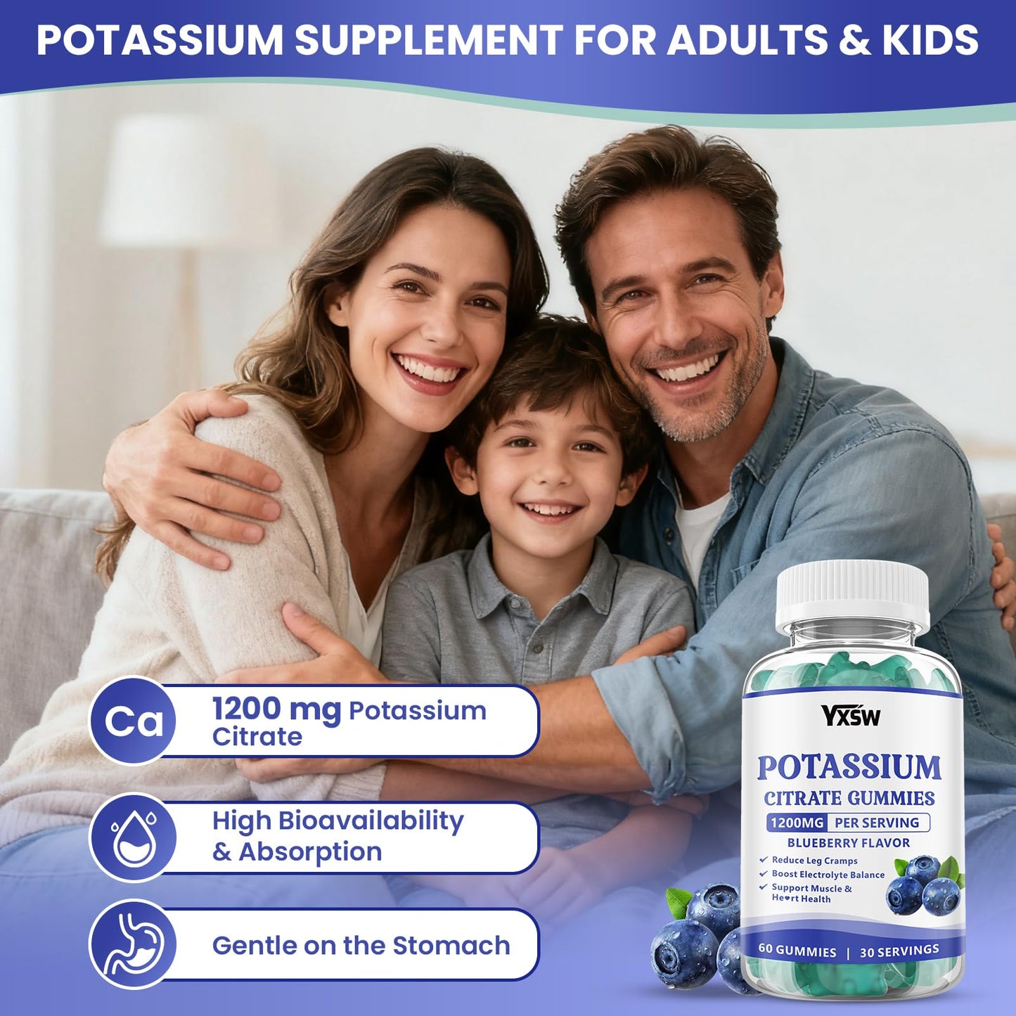 YXSW Potassium Citrate 1200mg Gummies 60 Count