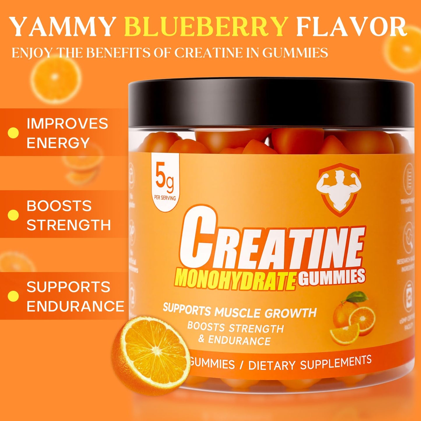 Bruce & Shark Orange Creatine Monohydrate Gummies, 150 Count