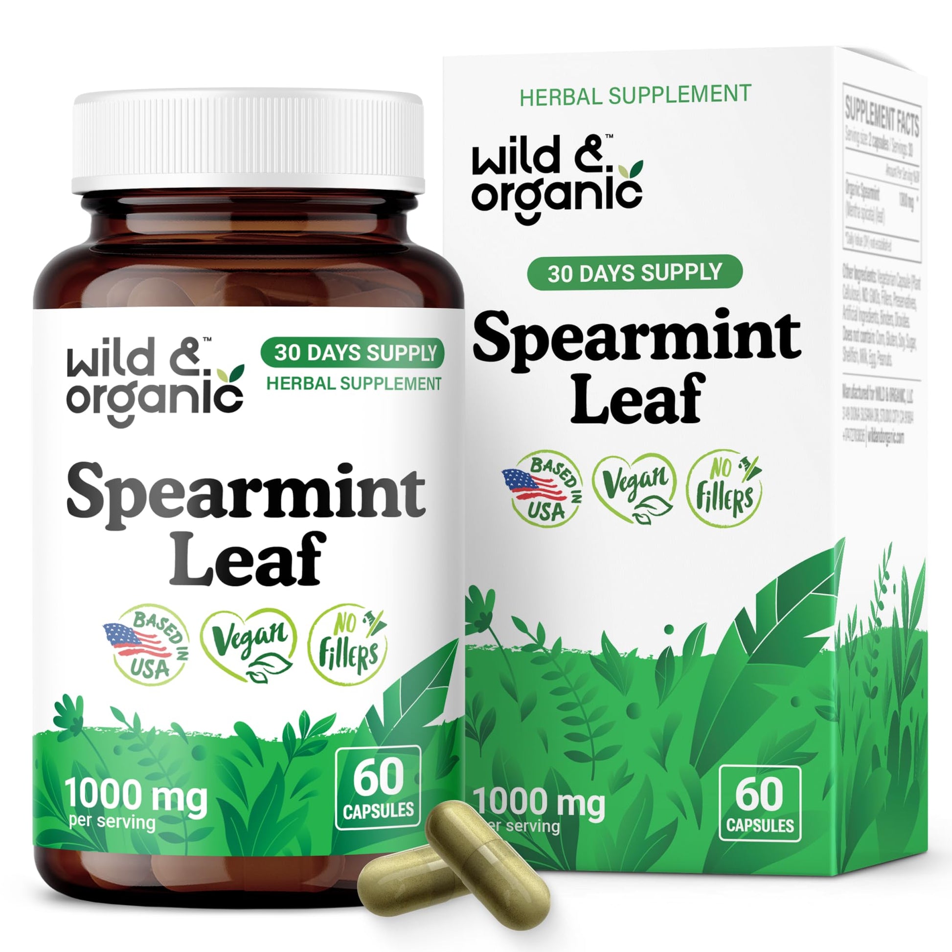 Wild & Organic Spearmint Capsules Digestive & Women's Support 60 Count