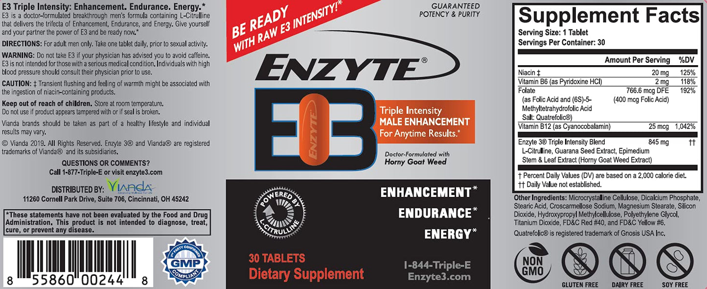 Enzyte MRC Enzyte3 Natural Male Enhancement Supplement 30 Tablets