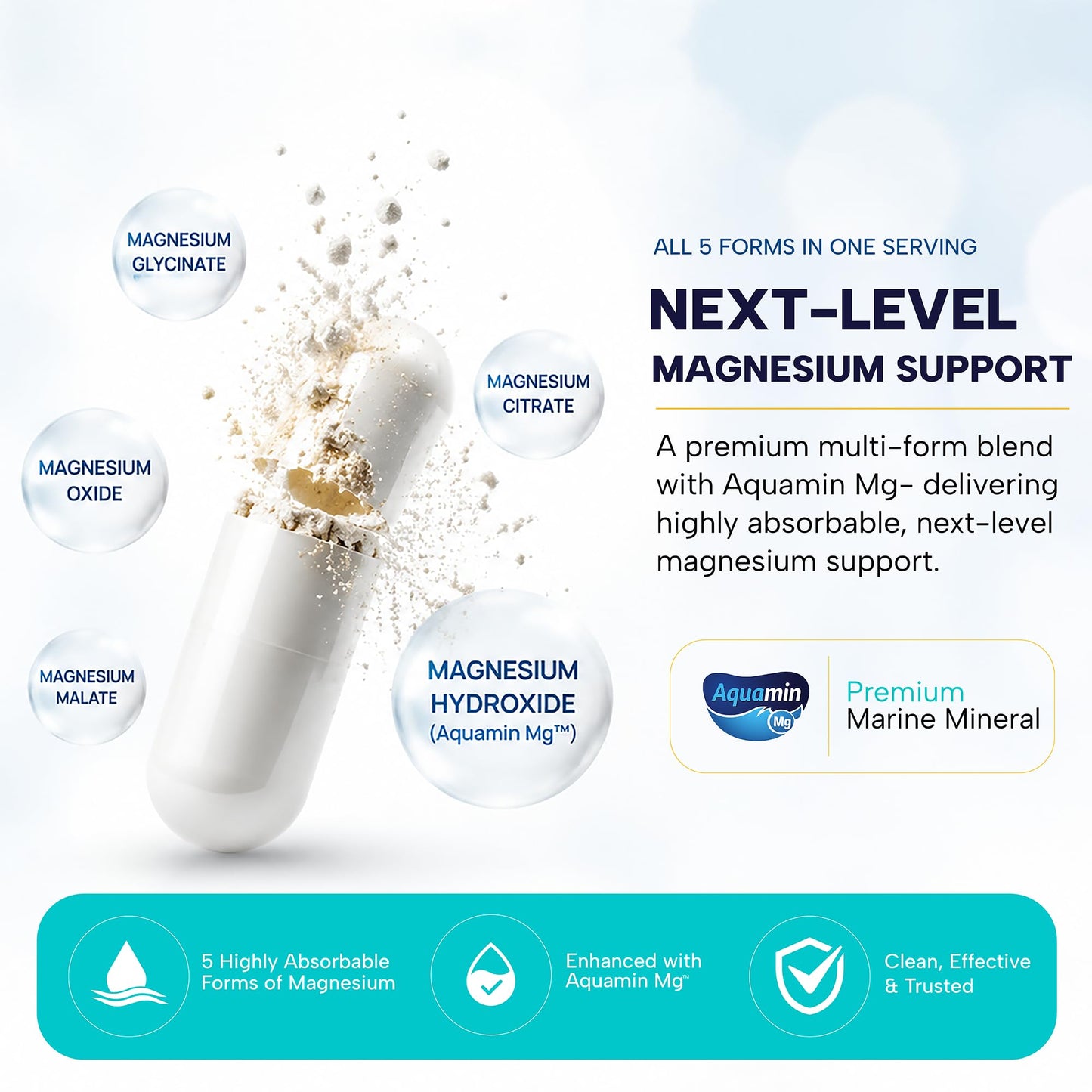 NUTRAVER Magnesium Complex for Women & Men – 500mg, 5-in-1 High Absorption Aquamin Mg, Glycinate, Citrate & Malate – Sleep, Muscle, Leg Cramp & Bone Support – Made in USA, Non-GMO Vegan, 120 Capsules