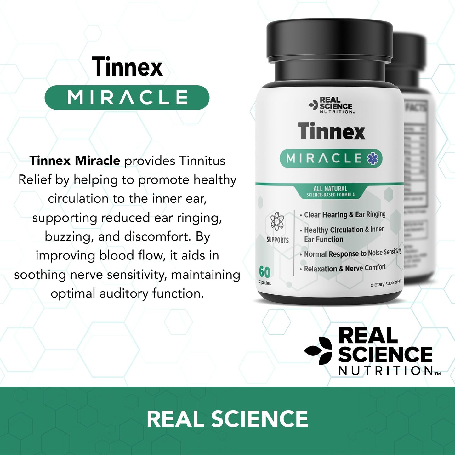 Real Science Nutrition Tinnex Miracle Tinnitus Relief Supplement Capsules 60 Count