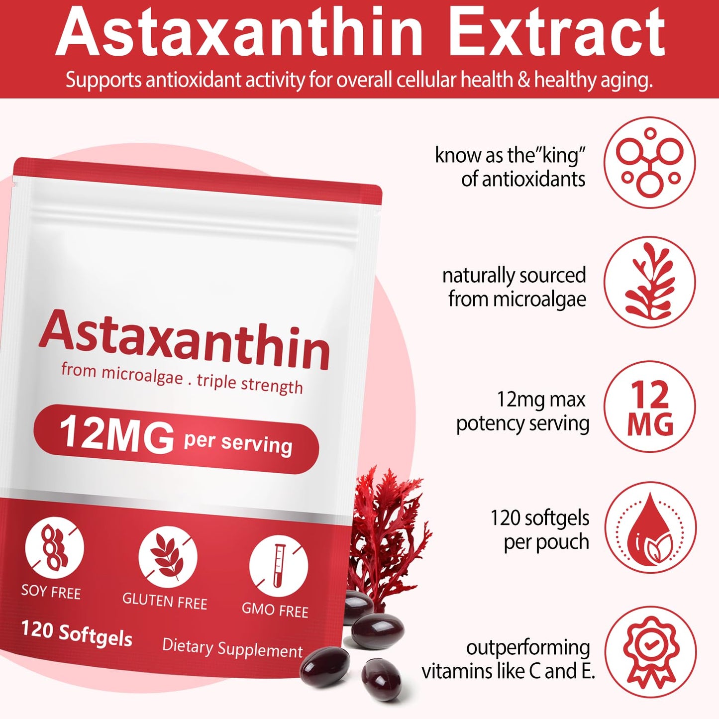 Buyourtaste Astaxanthin 12mg Softgel, 120 Count