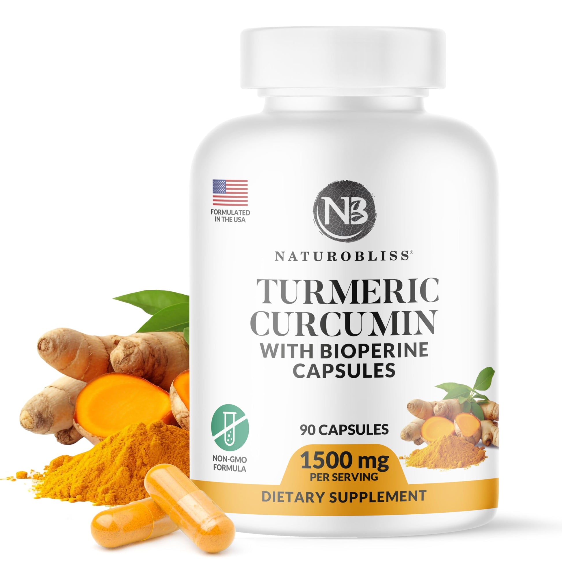 NaturoBliss Turmeric Curcumin with BioPerine 1500mg, 90 Capsules