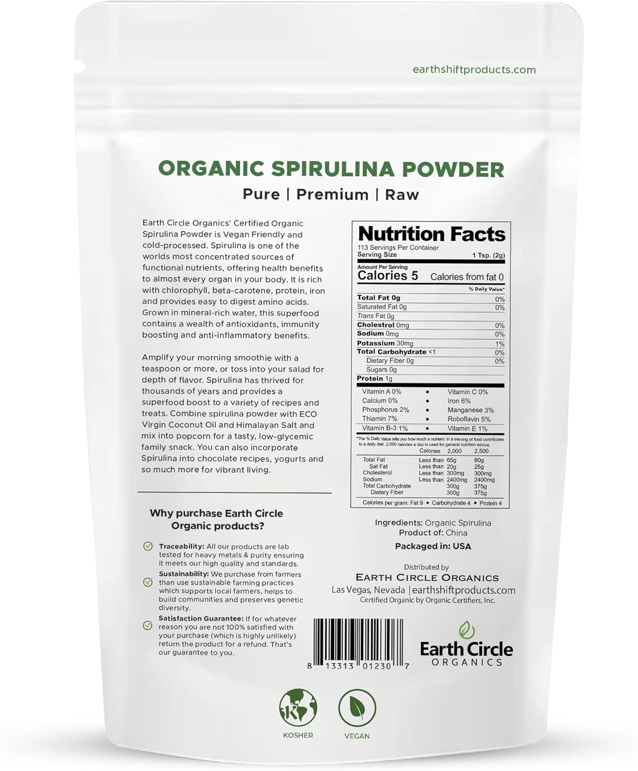 Earth Circle Organics Spirulina Powder 16 oz