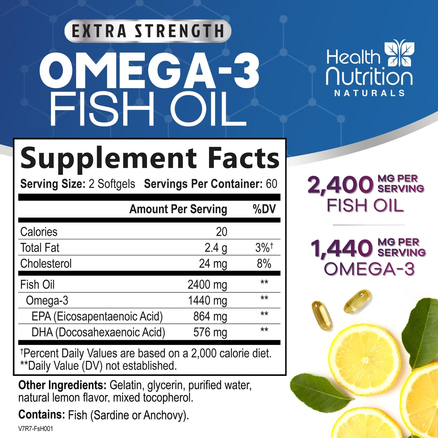 Health Nutrition Naturals Omega-3 Fish Oil Supplements 120 Softgels
