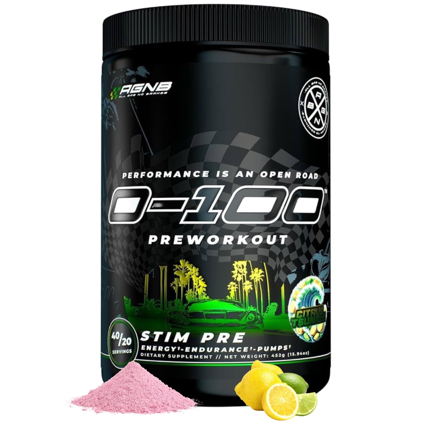 All Gas No Brakes Supplements 0-100 Pre Workout Powder, 16 Servings