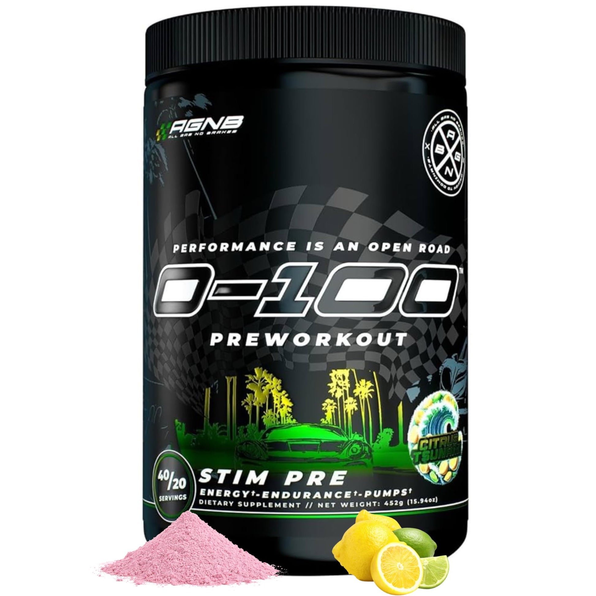 All Gas No Brakes Supplements 0-100 Pre Workout Powder, 16 Servings