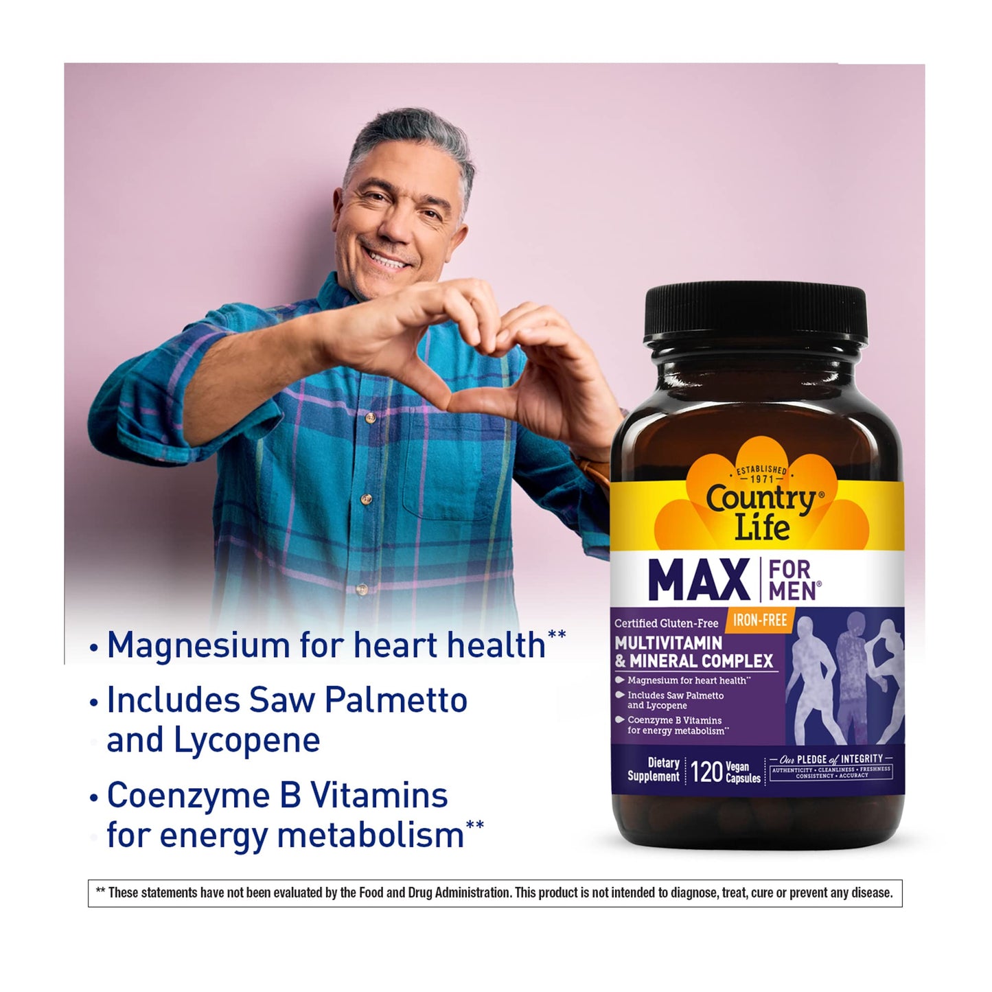Country Life Max for Men Multivitamin and Mineral Complex Iron-Free Capsules 120 Count