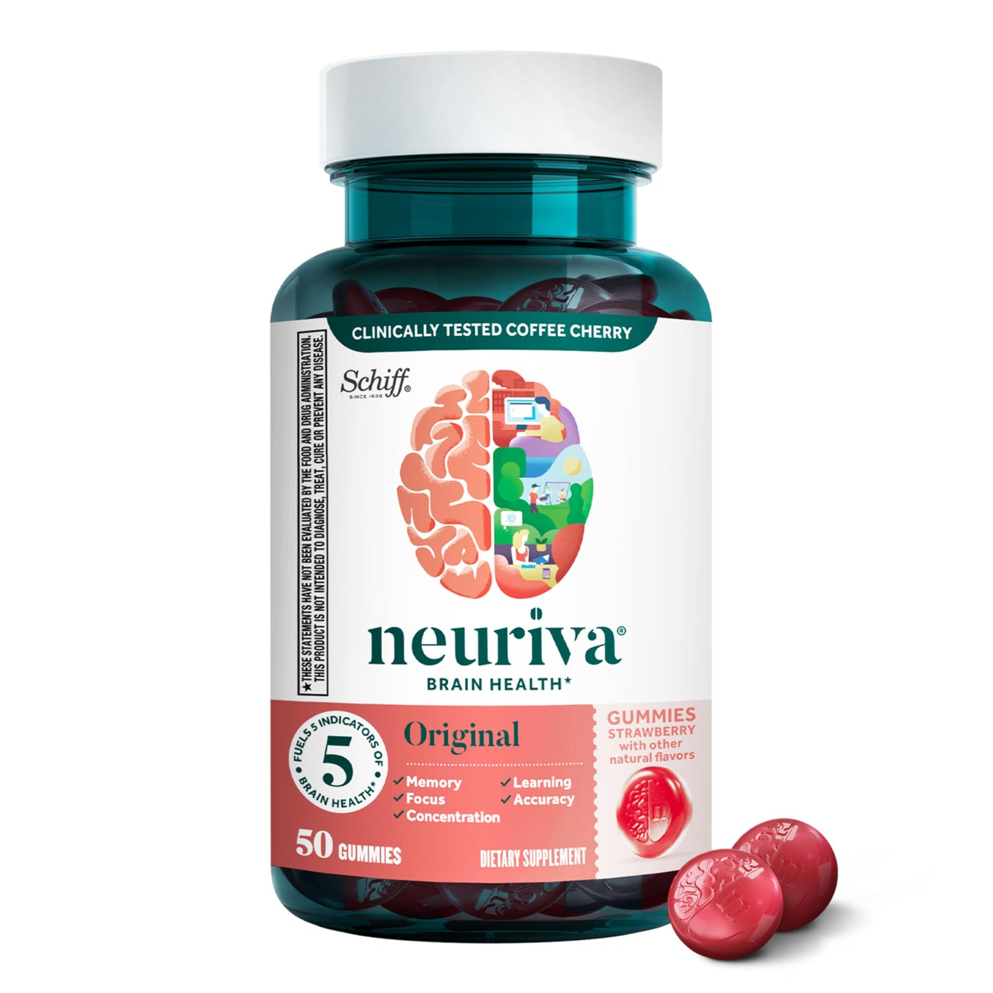 NEURIVA Original Brain Supplements for Memory and Focus, Gummy, 50 Count