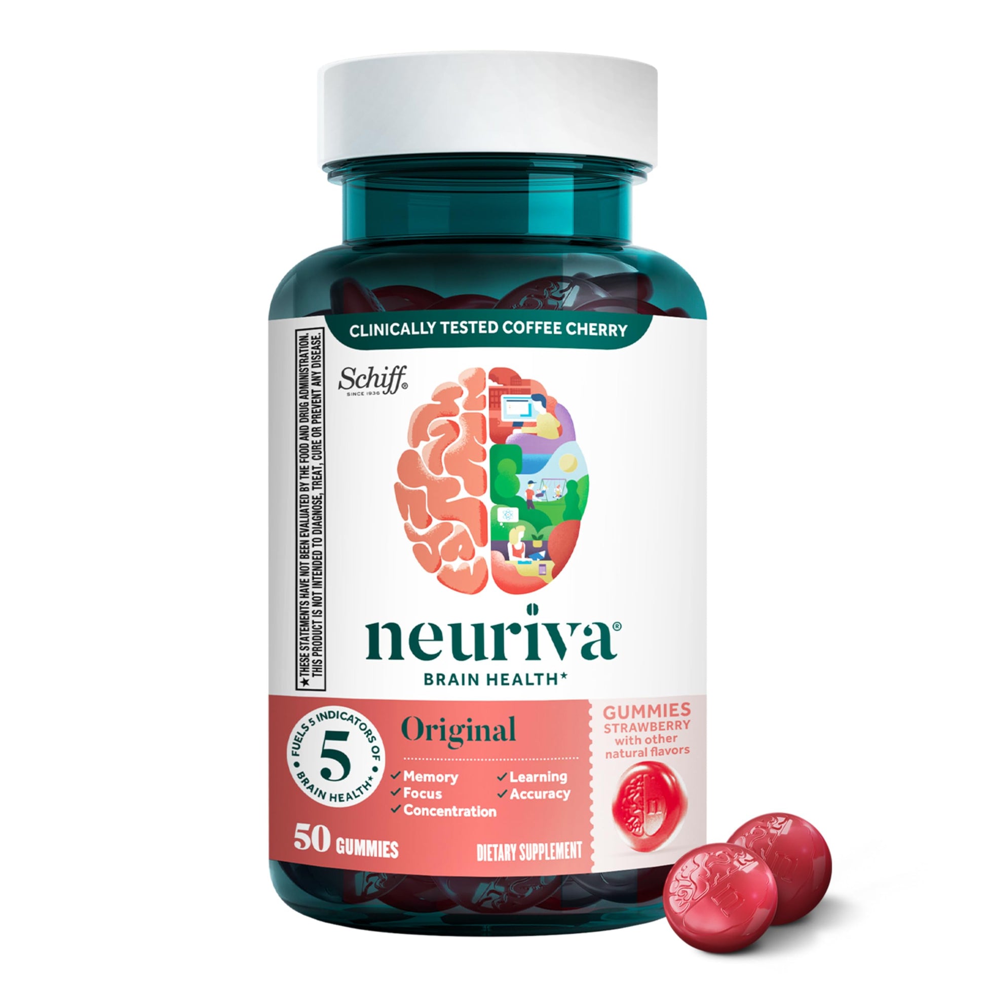 NEURIVA Original Brain Supplements for Memory and Focus, Gummy, 50 Count