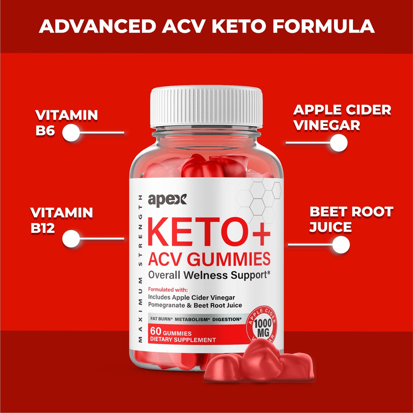 IDEAL PERFORMANCE Apex Keto Apple Cider Vinegar Gummies, 300 Gummies