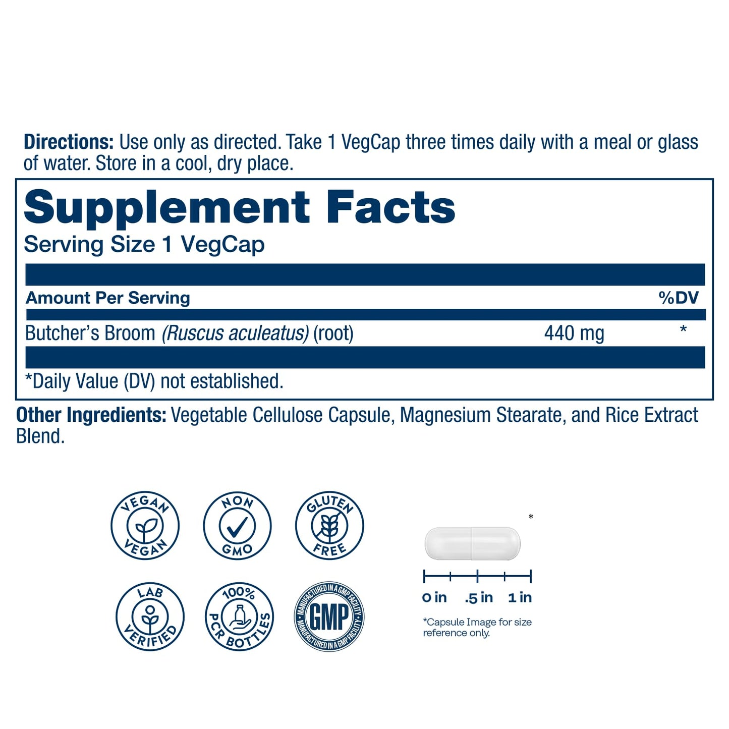SOLARAY True Herbs Butcher's Broom 440mg Capsule, 100 VegCaps