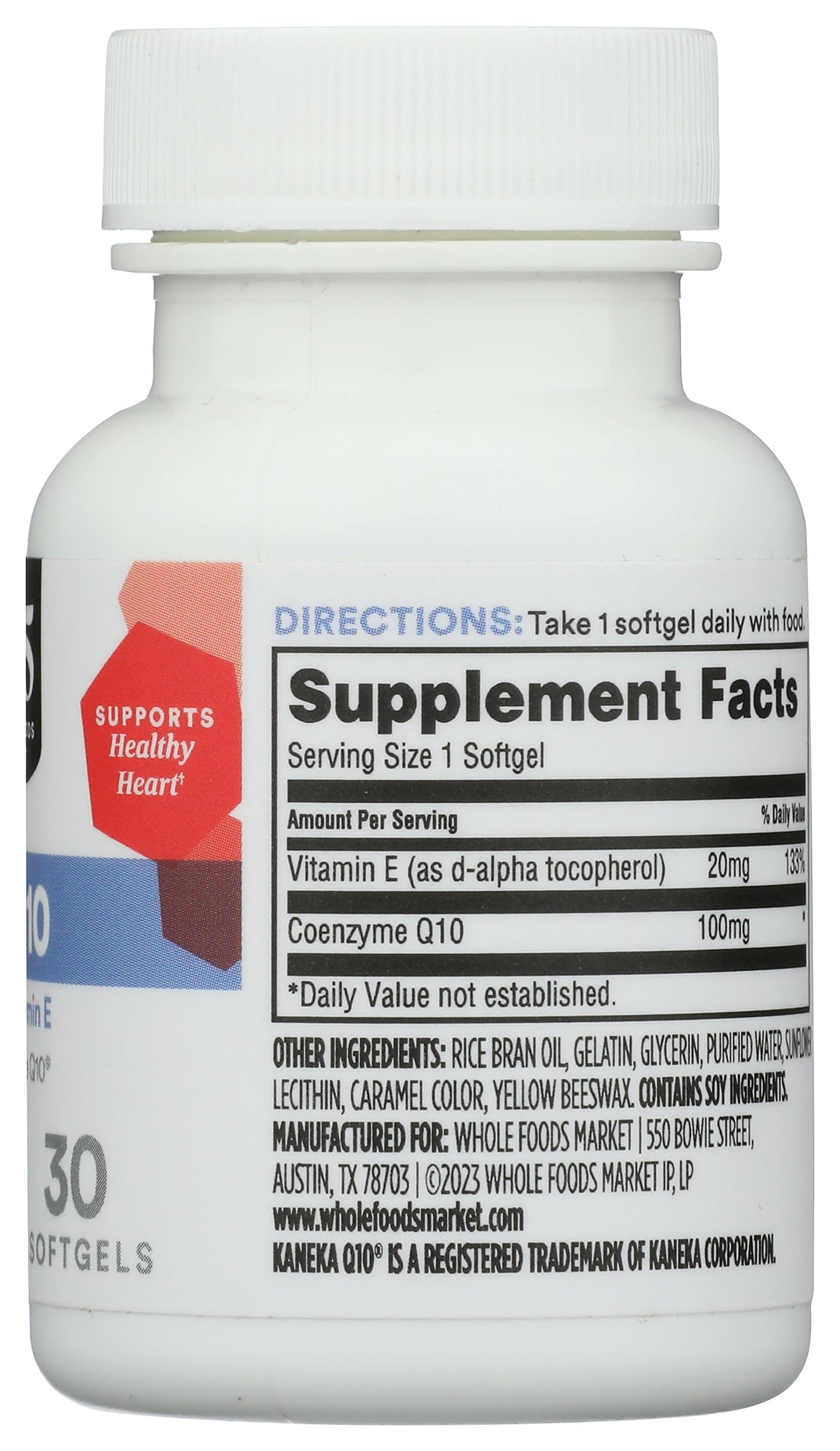 365 by Whole Foods Market CoQ10 100 mg Plus Vitamin E Tablet, 30 Count