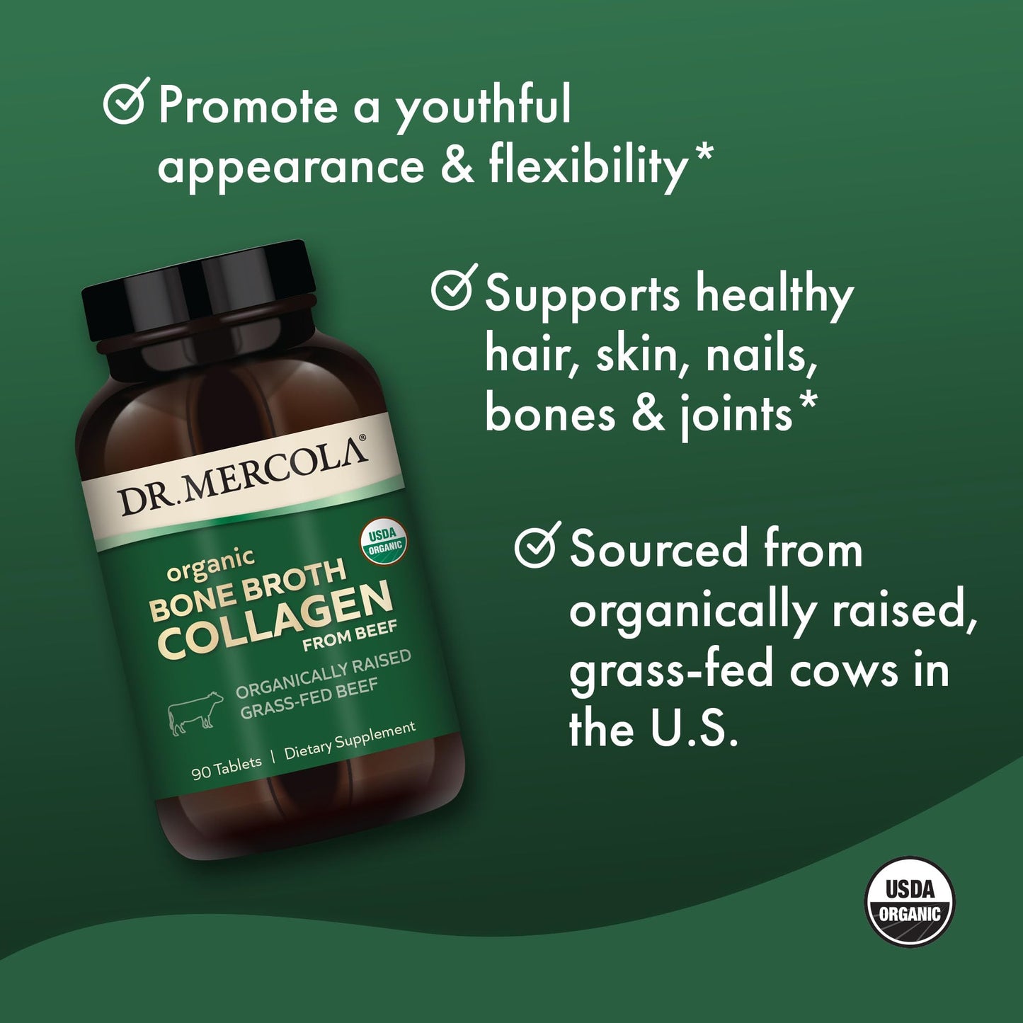 Dr. Mercola Organic Bone Broth Collagen Tablets, 90 Count
