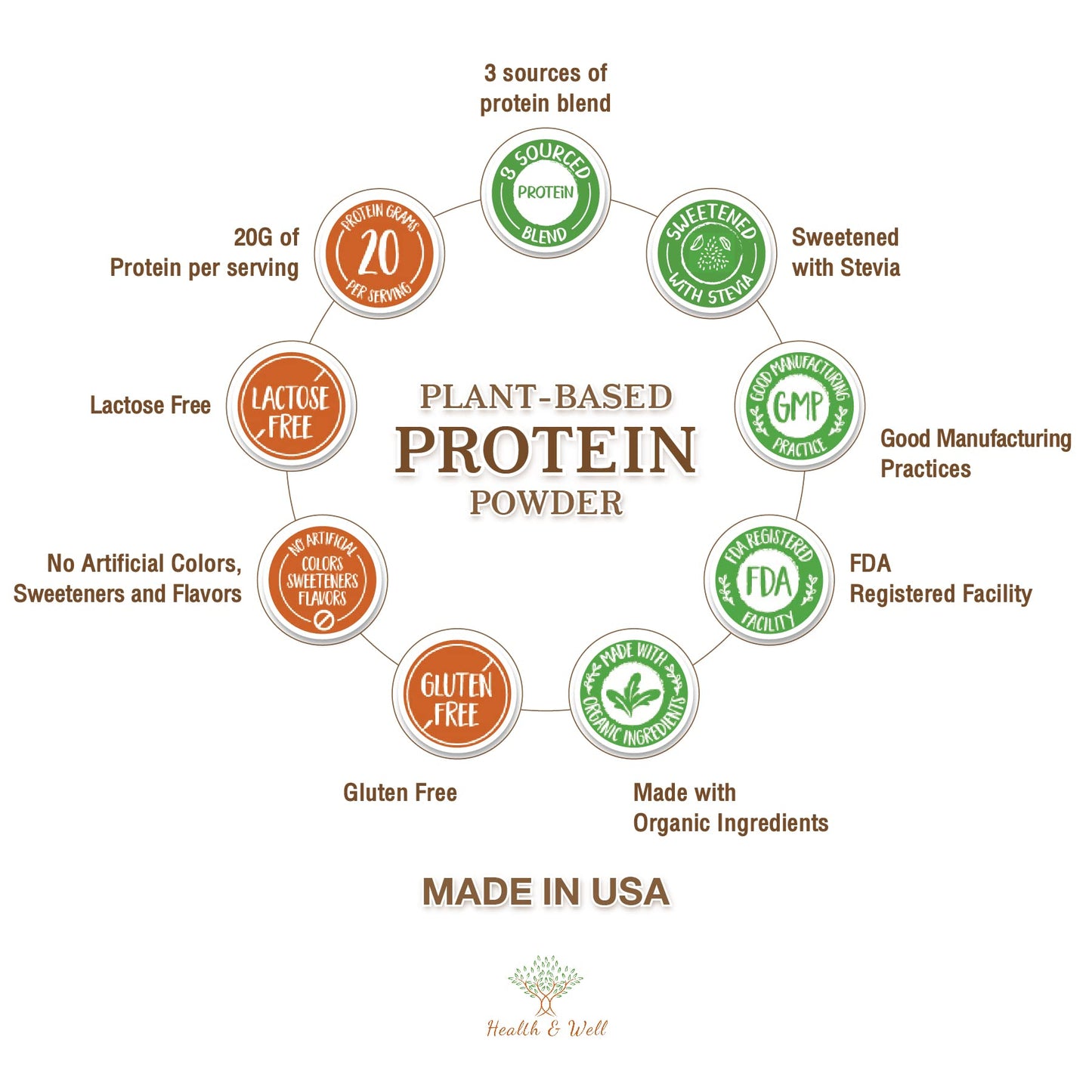 Health & Well Plant-Based Protein Powder, Vanilla, 1 oz