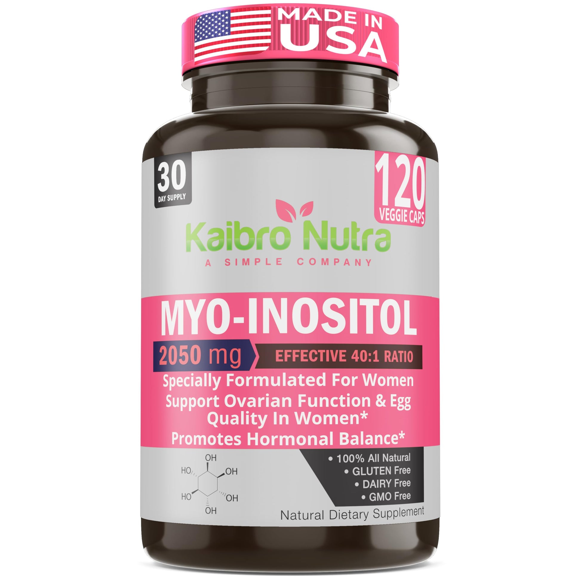 Kaibro Nutra Myo-Inositol & D-Chiro Inositol 40:1 Supplement - 2050mg Capsule, 120 Count