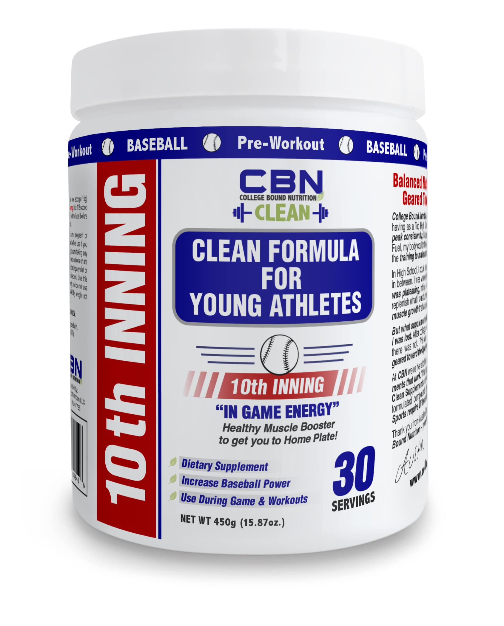 College Bound Nutrition 10th Inning - Hit Further, Throw Harder, Run Faster | Baseball & Softball Development & in-Game Energy! Powder, 15.87 Ounce