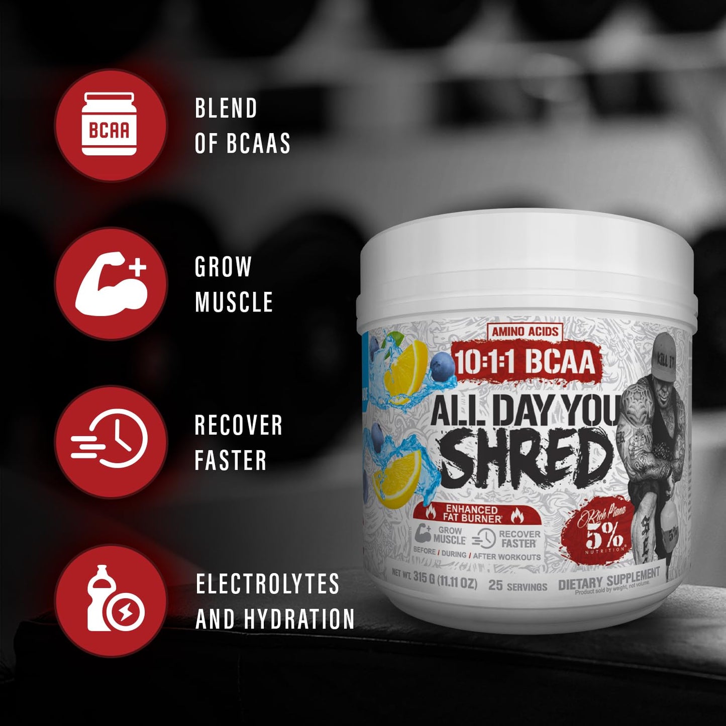 5% Nutrition AllDayYou Shred BCAA Powder 9.96 Ounce