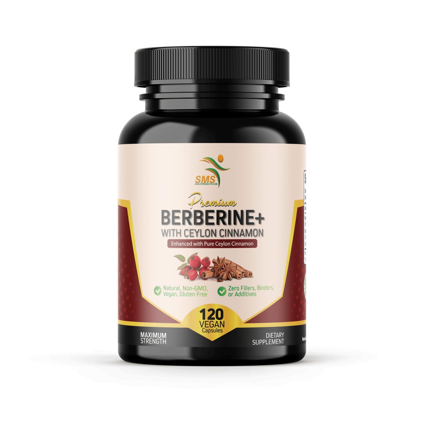 SMSHEALTHPRODUCTS.com Berberine HCL 1200mg True Ceylon Cinnamon Capsules, 120 Count