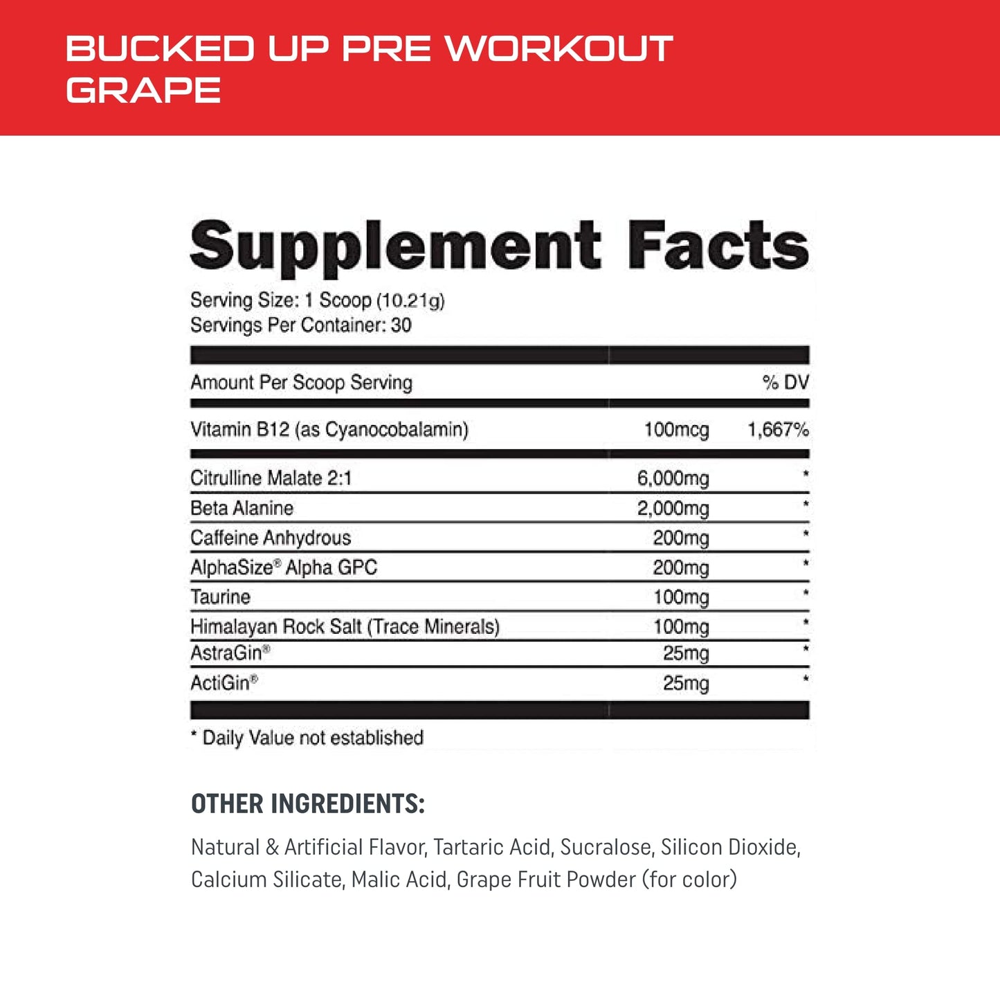 Bucked Up Pre Workout Powder Grape 10.99 Ounce