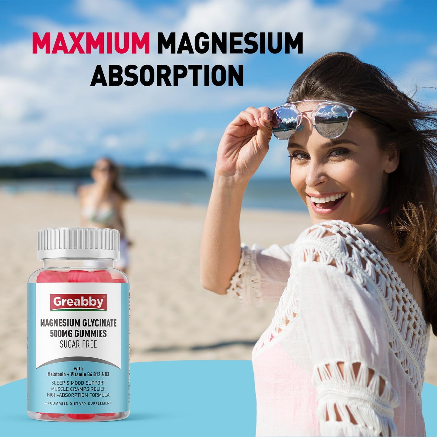 GREABBY Magnesium Glycinate Gummies 500mg for Adults Sleep, 60 Count