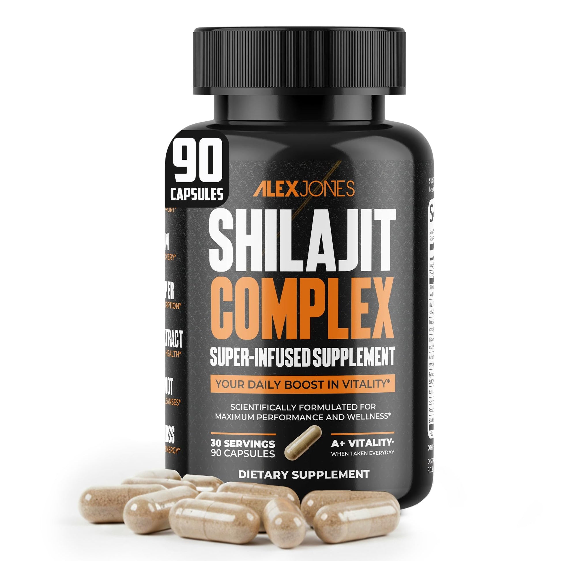 Alex Jones Naturals Shilajit Complex for Men, Ashwagandha, Sea Moss & CoQ10 Shilajit Capsules, 90 Capsules