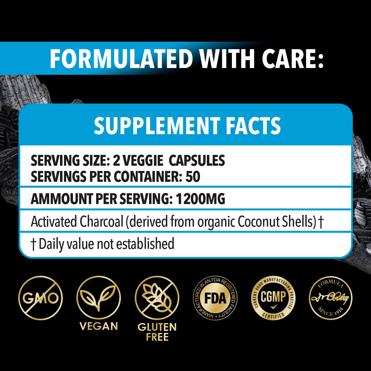Dr. Robaina Activated Charcoal Capsules 1200 mg, 100 Count