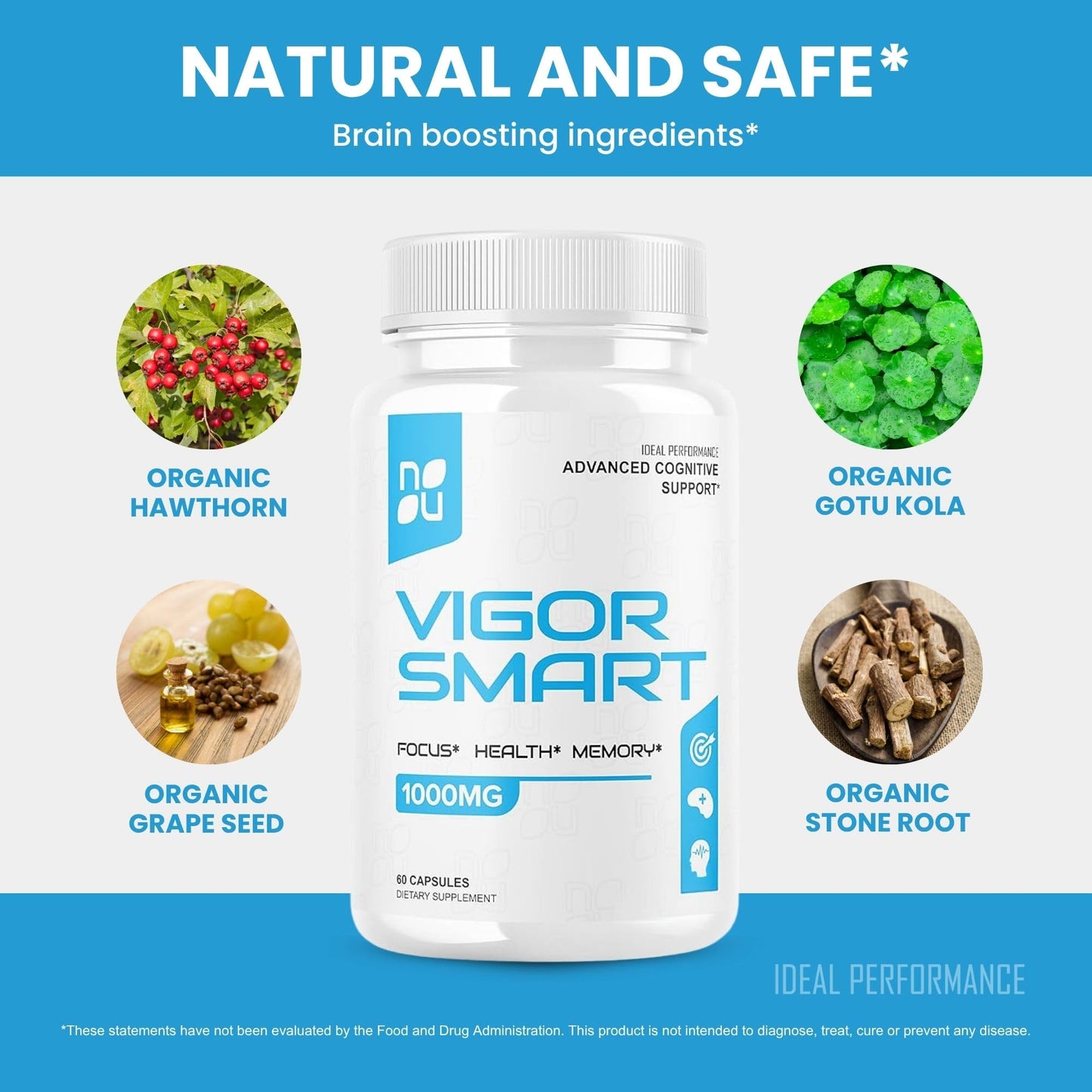 IDEAL PERFORMANCE Vigor Smart Brain Booster Pills Advanced Cognitive Focus Support 1000mg Capsules 300