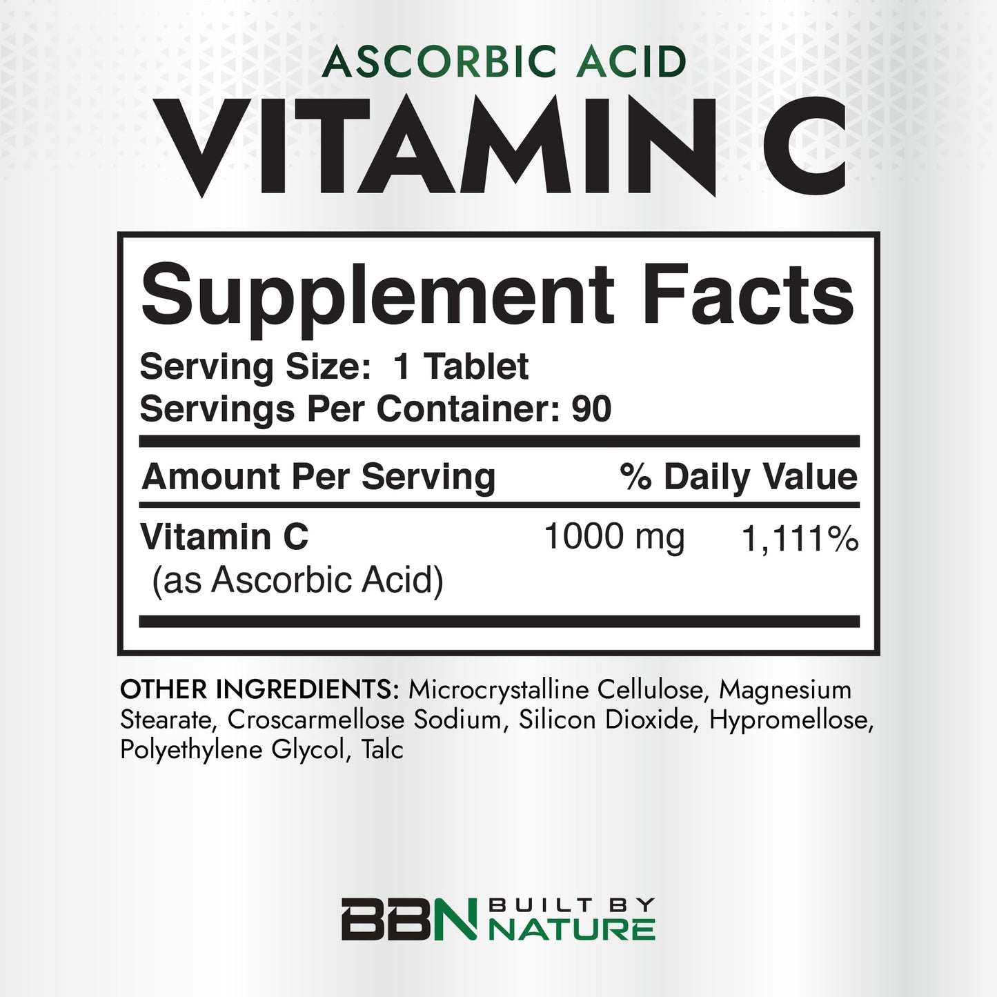Built by Nature Vitamin C 1000mg Tablets, 90 Count