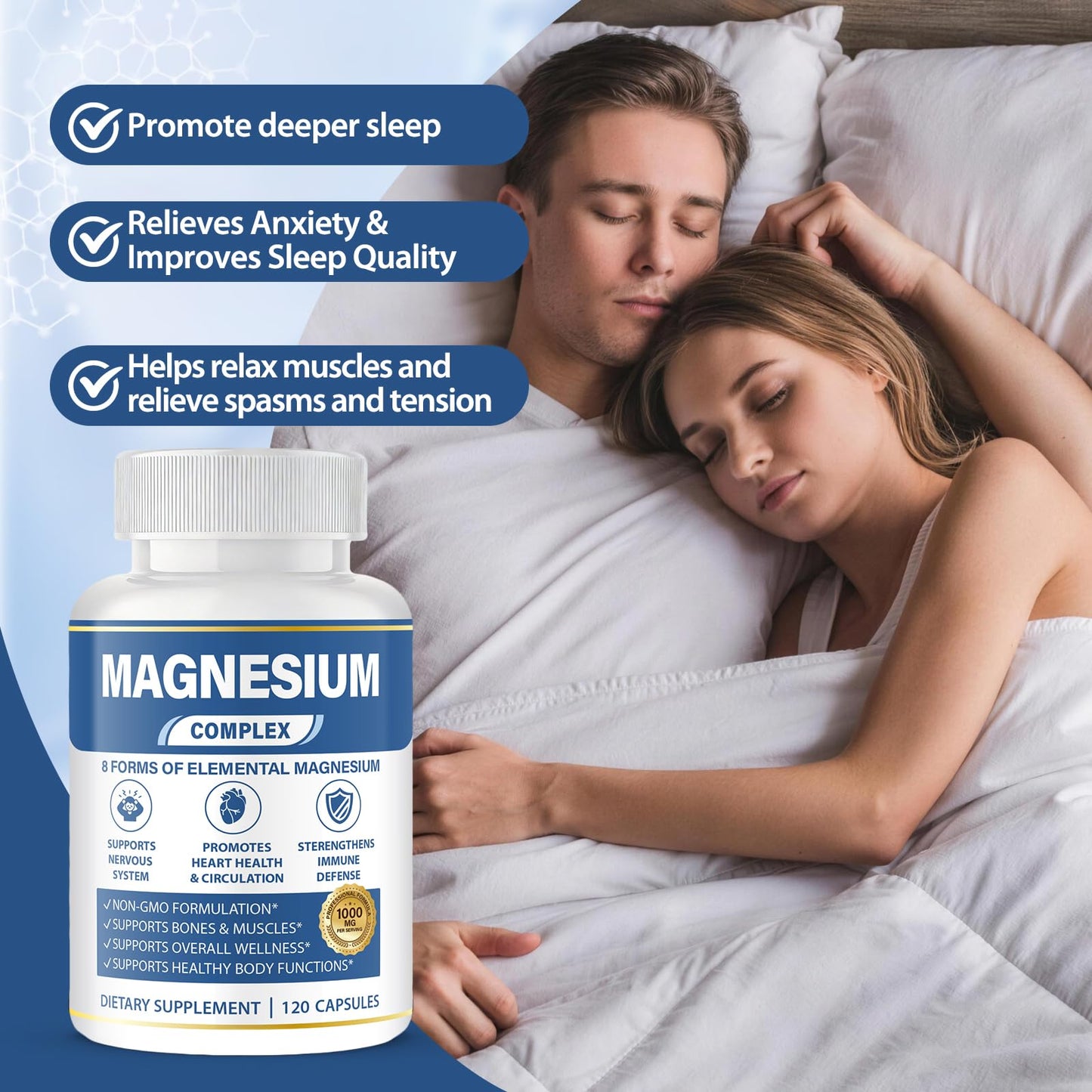 BOSNETHUINH Magnesium Complex 1000mg 8 in 1 for Women & Men – Magnesium Glycinate, Citrate, Malate, Taurate, Oxide, Carbonate, Aspartate, Orotate – Vegan Non-GMO, for Sleep, Fatigue & Heart Health, 120 Capsules